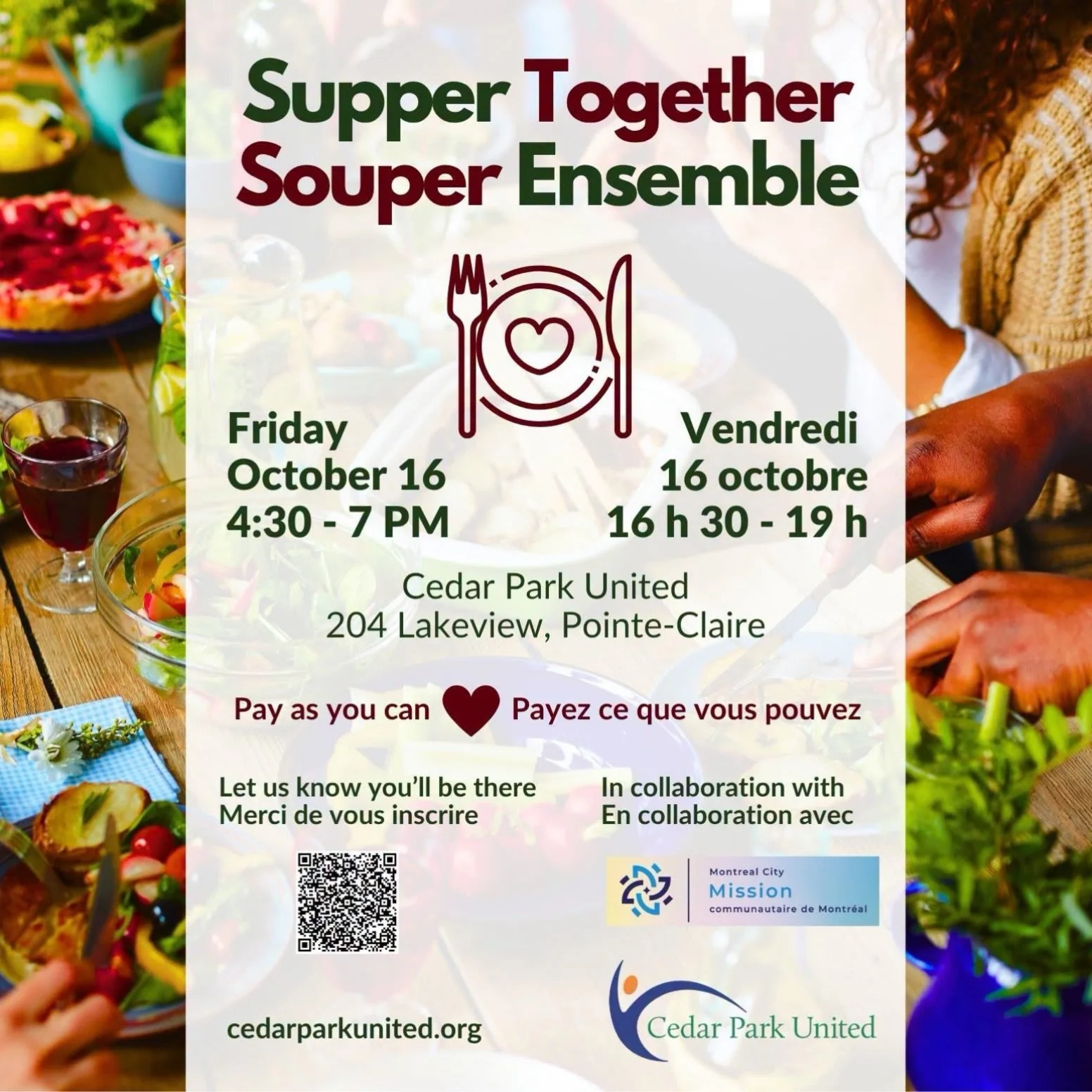 🍅 Supper Together/ Souper Ensemble  is coming up this Friday, co-hosted with Montreal City Mission MCM - Solutions Justes and with the culinary support of Women Weaving Their Dreams catering collective. 🎥 You&rsquo;ll also have the chance to meet T