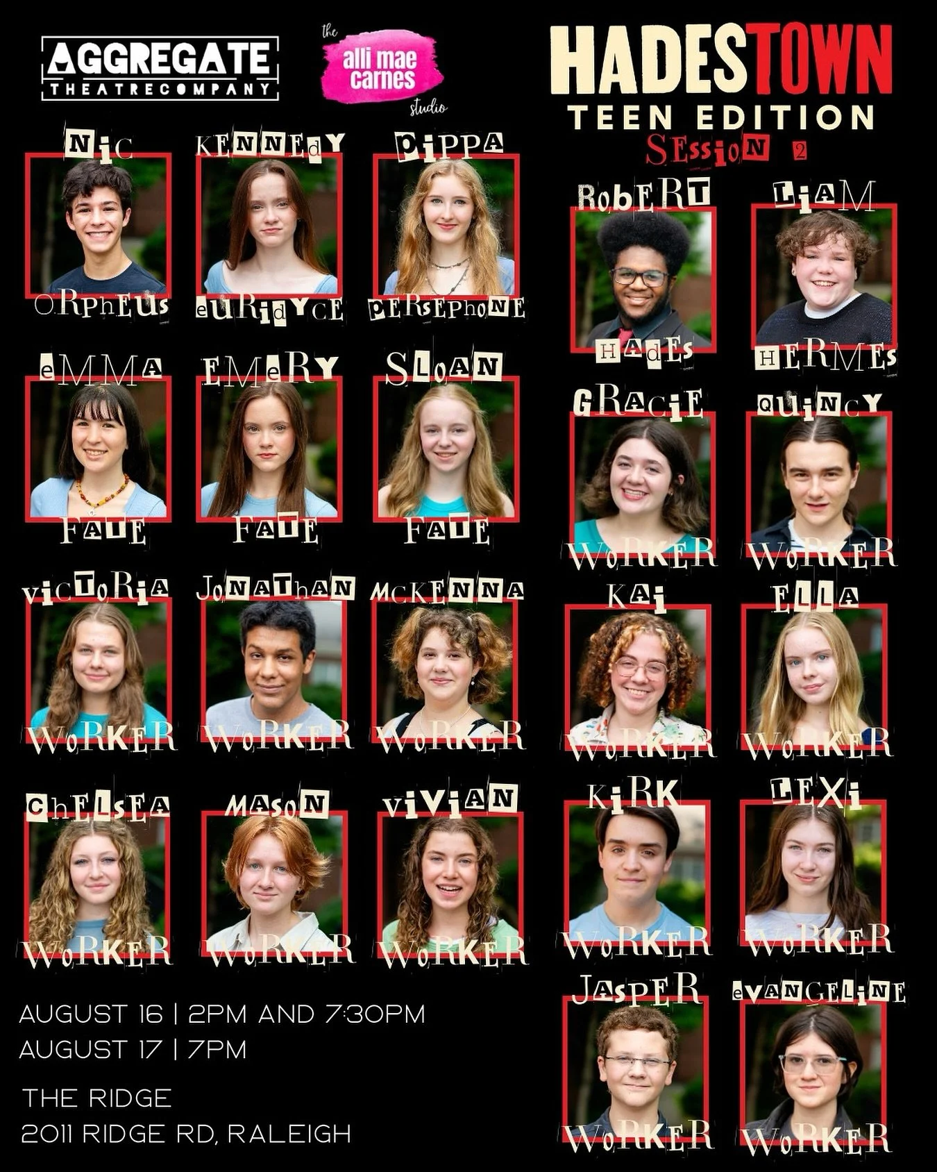 Our amazing Hadestown Session 2 cast! We love these students so much!!! ❤️🖤