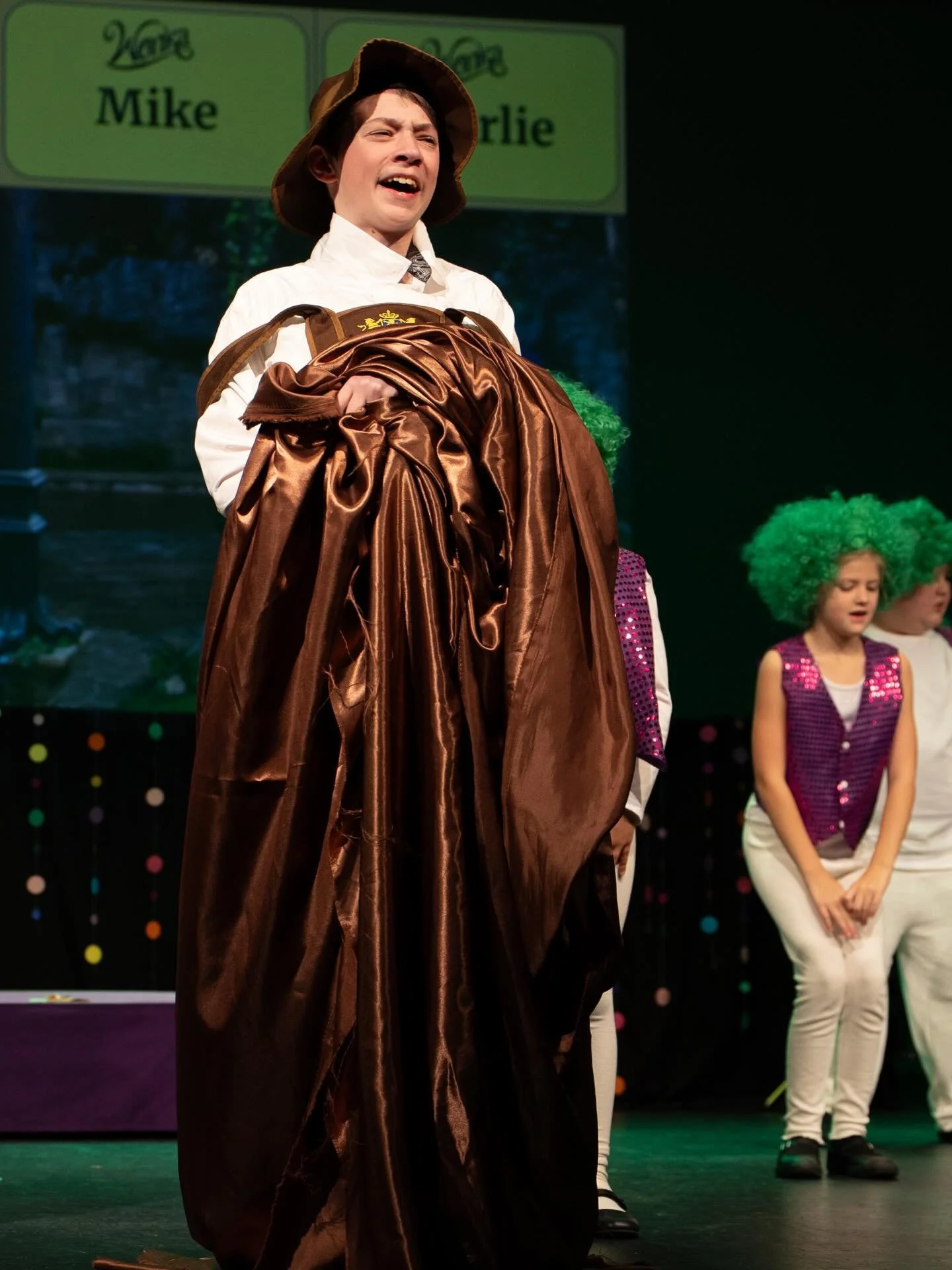 Come see Augustus get guzzled up by the chocolate river in our homeschool production of Willy Wonka Jr. THIS SUNDAY at Garner Performing Arts Center! 🍫