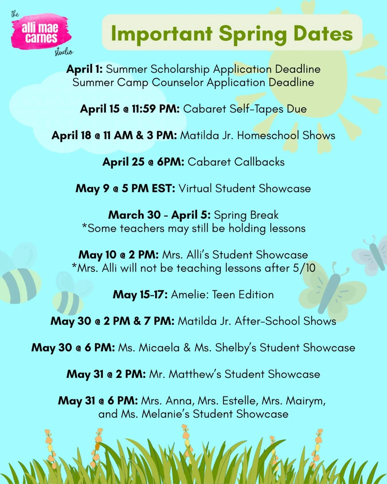 Here&rsquo;s your reminder of some important upcoming dates! 🌸🦋☀️