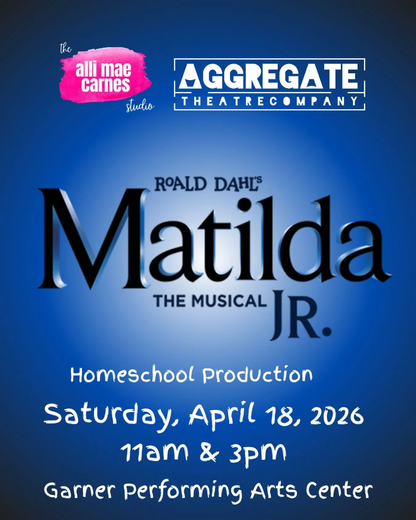 TOMORROW!!!!! Tomorrow! It&rsquo;s happening, tomorrow! Come see our homeschool cast of Matilda Jr. at 11am or 3pm. Tickets at AlliMaeCarnes.com/showtickets 💙💙