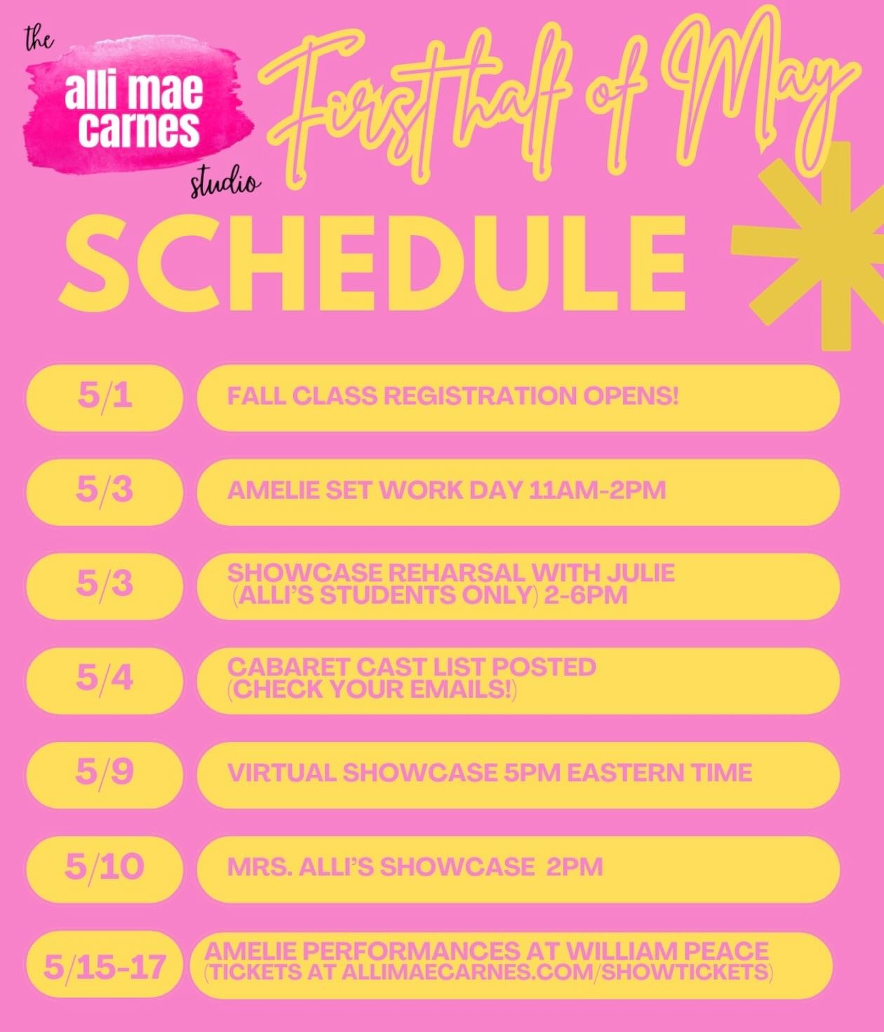 Some important dates for the first half of May! 💛🌸🎶