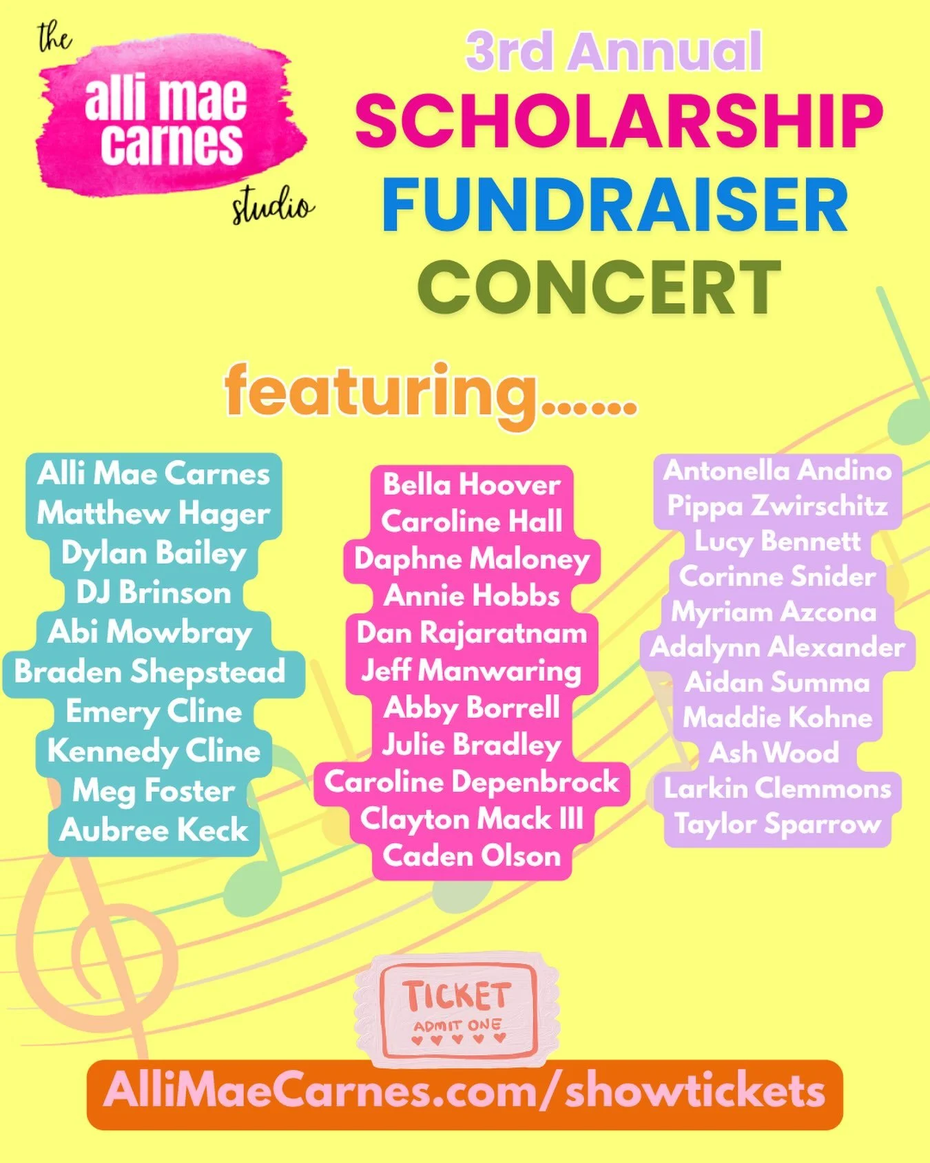 Happening THIS WEEKEND!!!! Get your tickets for this amazing concert featuring AMCS staff and select students at AlliMaeCarnes.com/showtickets 🎟️ Plus&hellip;some surprises!