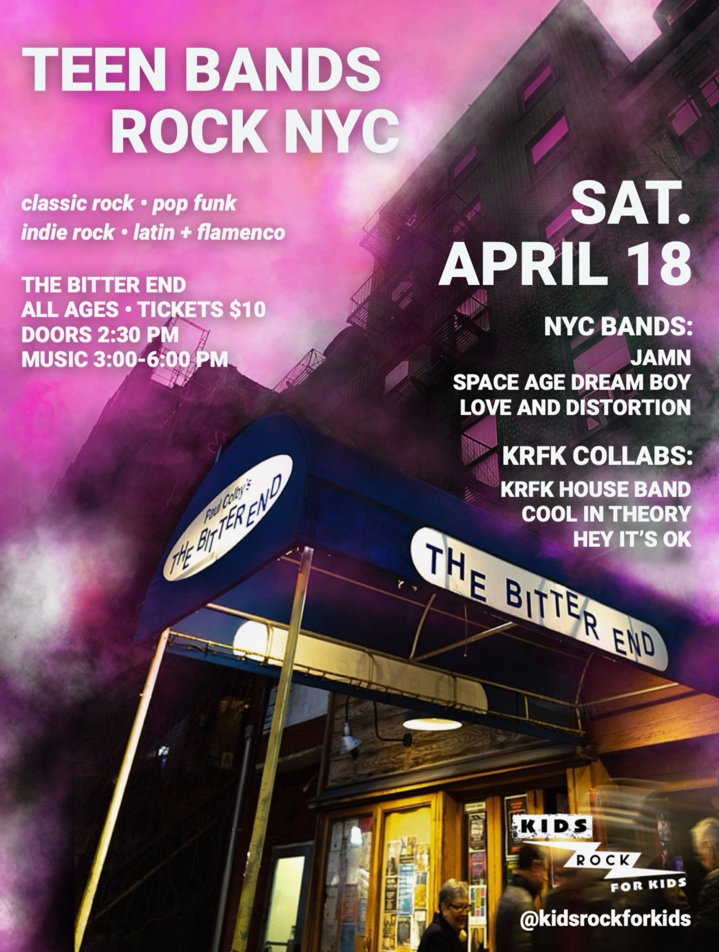 SAVE THE DATE: Saturday, April 18th🚨

SHOW DETAILS:
	&bull; Doors open: 2:30PM
	&bull; Show: 3&ndash;6PM
	&bull; All ages: $10

@thebitterendnyc 

🔗 Ticket link in bio.

KRFK COLLABS:
KRFK House Band
Cool In Theory
Hey It&rsquo;s Ok @heyitsoktheban