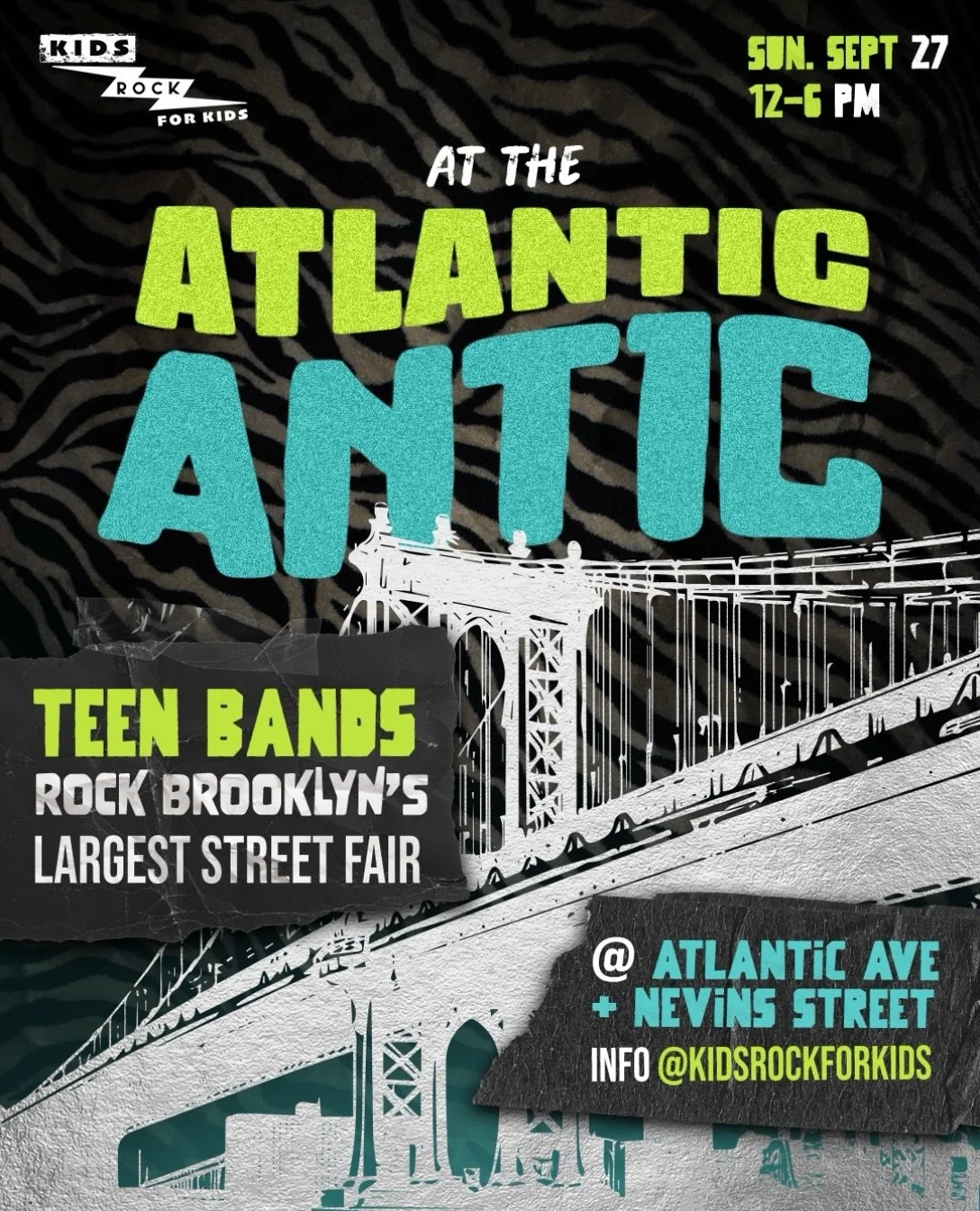 SUNDAY SEPT 27 🚨Check out incredible live teen bands at the ATLANTIC ANTIC in Brooklyn!

Atlantic Ave &amp; Nevins Street
From 12-6:00PM @atlanticanticbrooklyn 

A mix of rising teen artists from across the map, each bringing their own sound, passio
