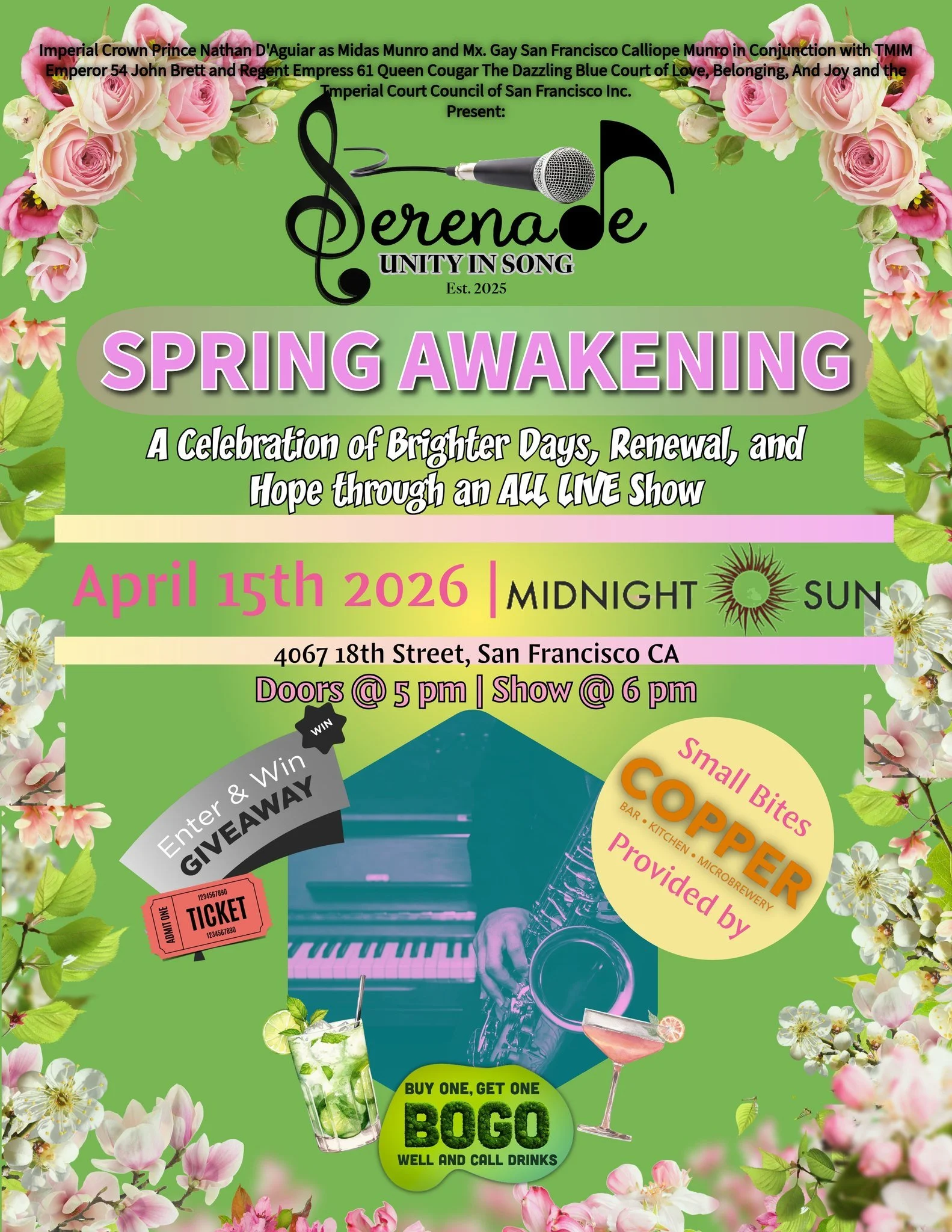 Serenade, Unity in Song: Spring Awakening. A celebration of brighter days, renewal and hope.