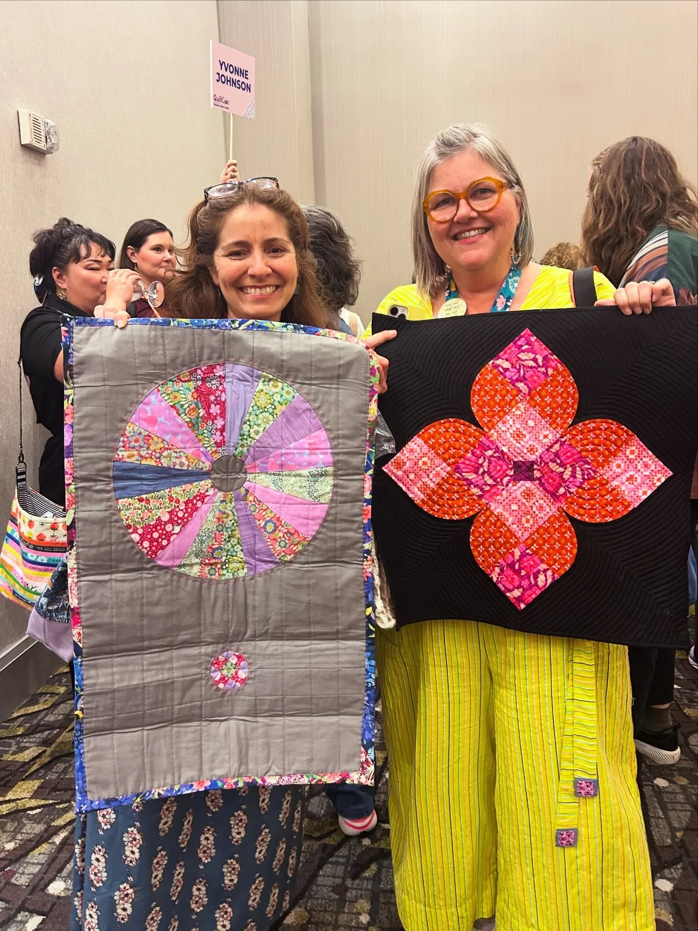 The Swapping in QuiltCon! This year I signed up for the mini swap, which is an exchange of blocks between two friends that we did not know until the swap fairy 🧚 matched us! Swap Fairies are real!! I met Sara from @sara.fornia when our swap fairy in