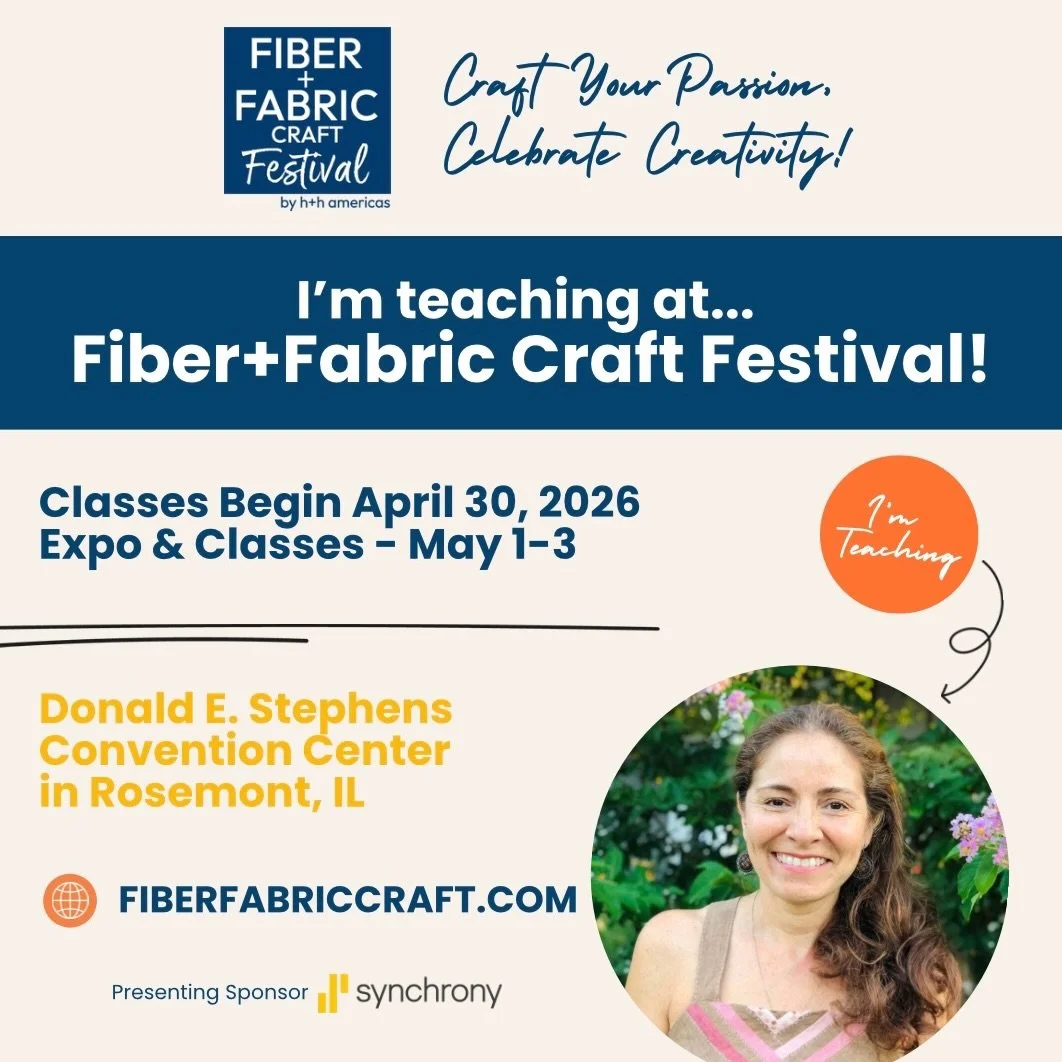 Hello friends! Happy to share that coming up in April I will be teaching two classes at the Fiber+Craft Festival in Chicago! So happy with this opportunity to teach and meet new people! 

If you live around Chicago come join us and share this post wi