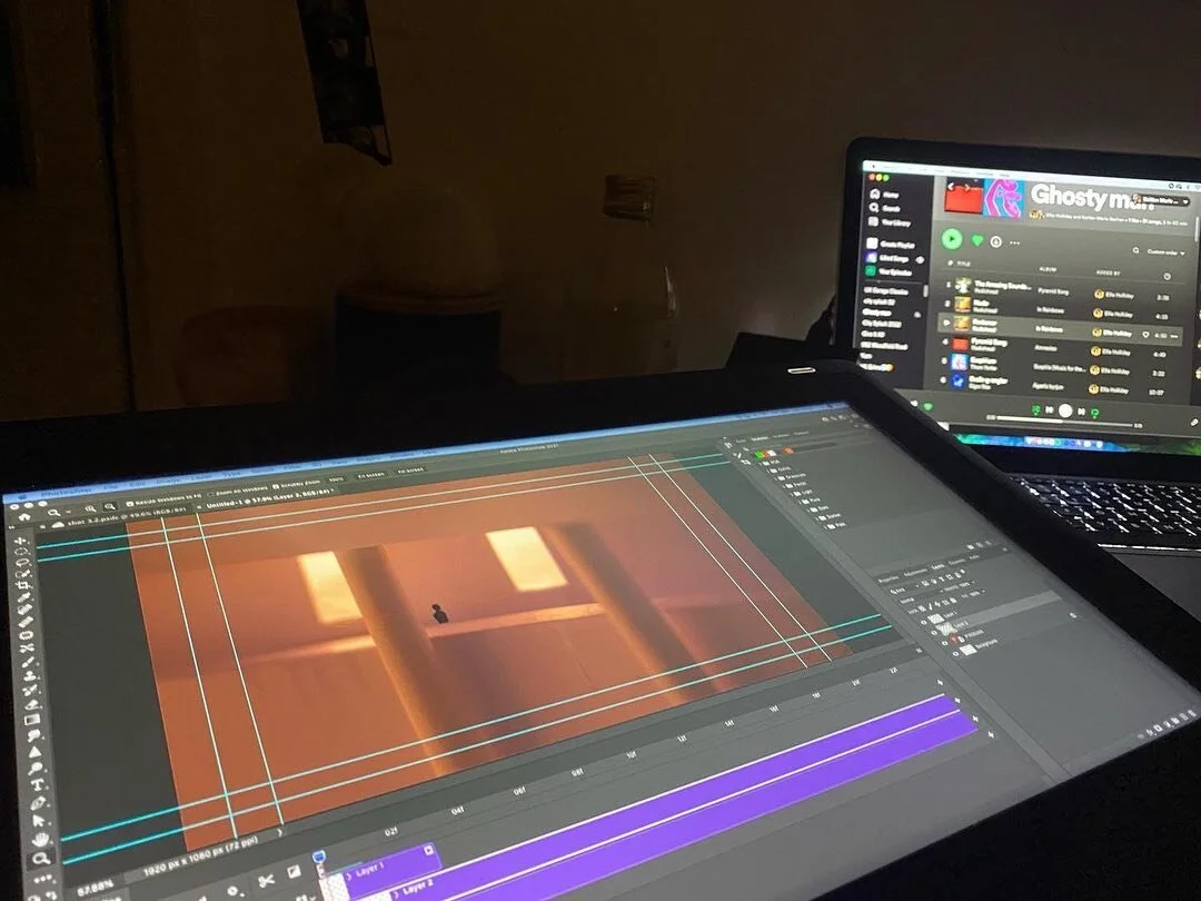 Sneaky Behind the scenes of the next stages of Phantom of You - animation &amp; music in progress! 

Also a sneak peak of a playlist we have put together which has inspired our film 👀 👻 

#studentfilm#behindthescenes#animation#music#experimental fi