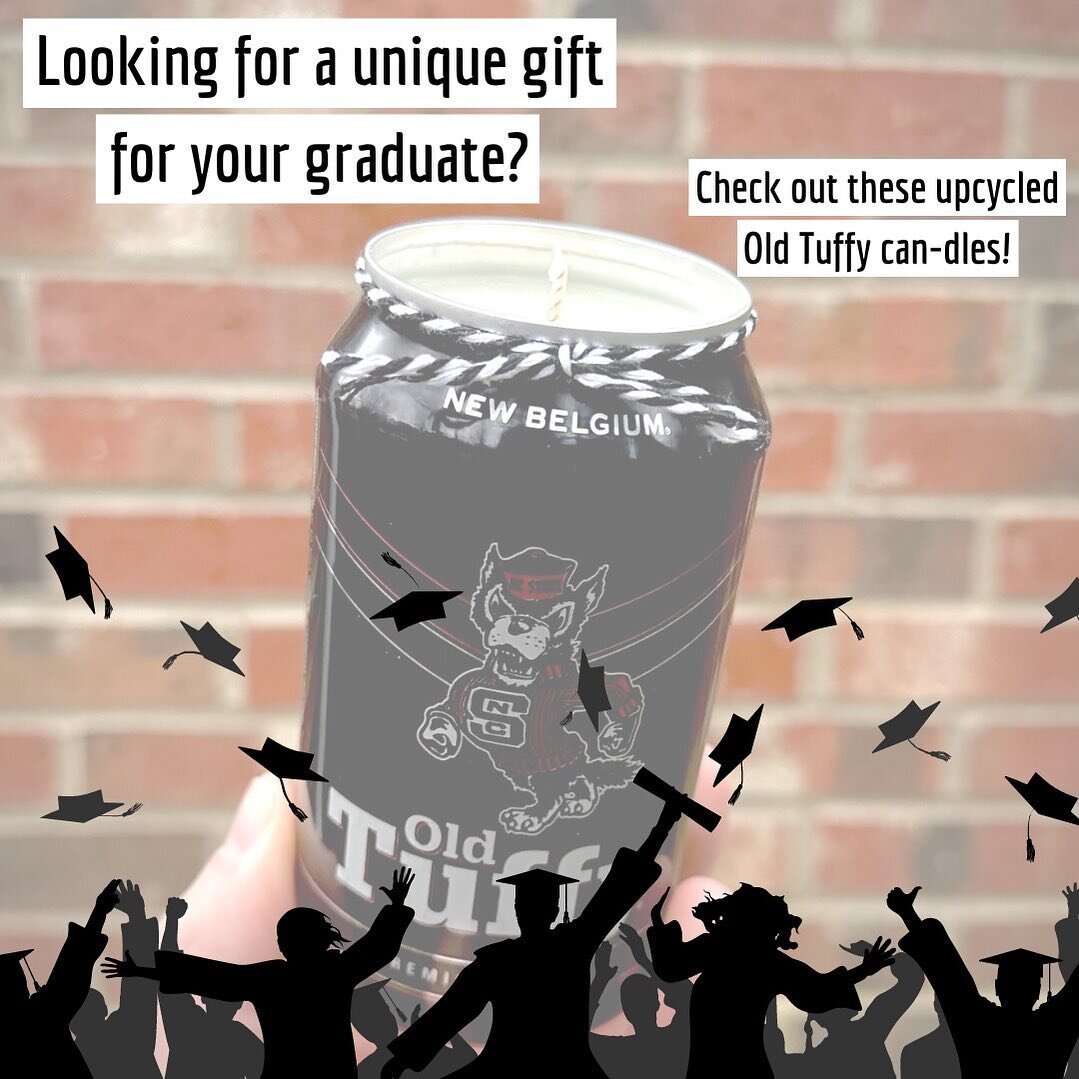 Get your graduate something special with these upcycled Old Tuffy can-dles! Available now! 🎓 

#graduation #classof2023 #ncsu #ncstate #raleighnc #giftideas #gradschool #wolfpack #gopack #classof23 #oldtuffy