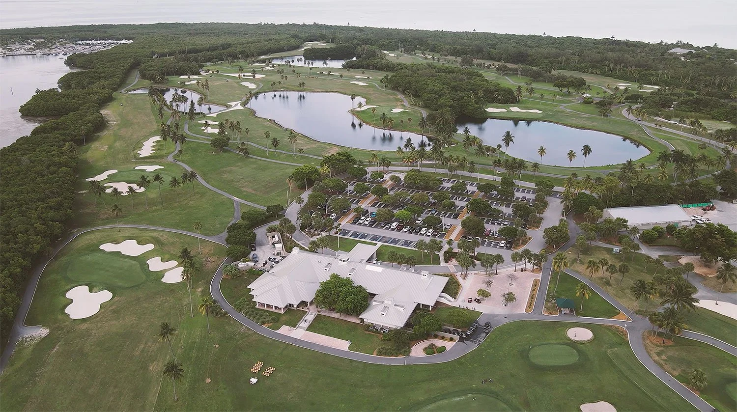 Aerial drone view of Crandon Park and Crandon Golf in Key Biscayne, Miami
