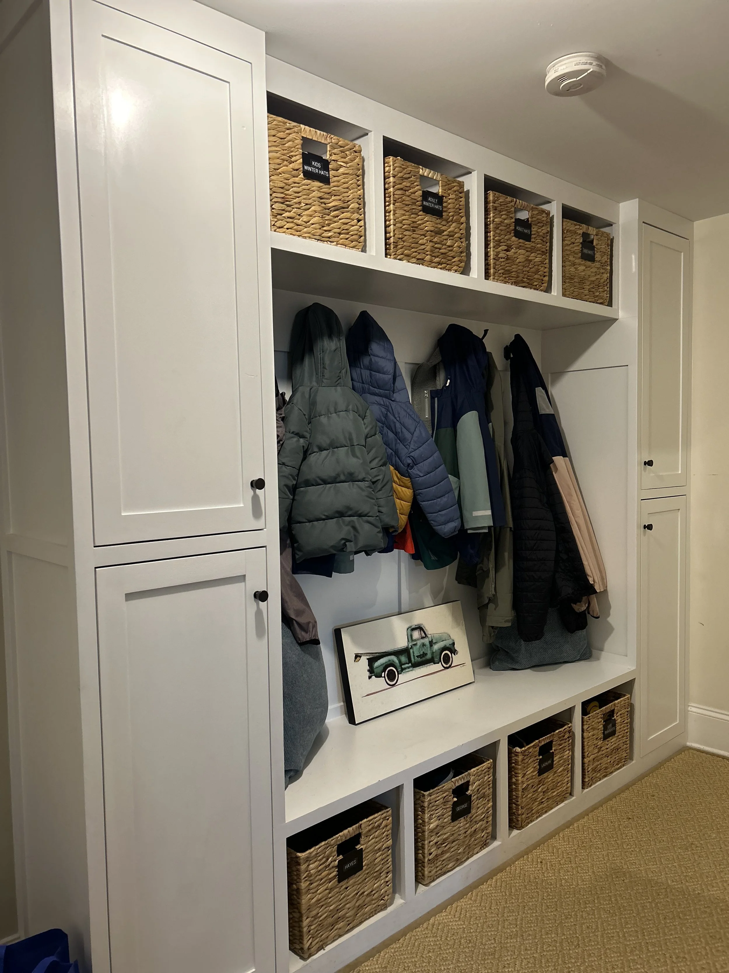 Organized mudroom entryway home organizing Monmouth County NJ Make Space