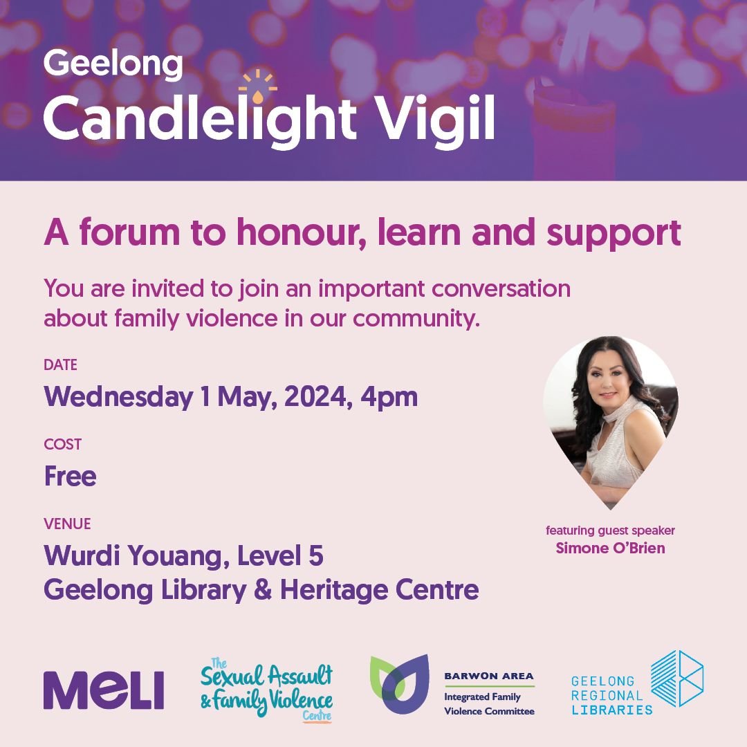 Last year, 4,865 family violence incidents were recorded in Greater Geelong. As at 20 March 2024, 19 women have already tragically lost their lives to family violence.
The Geelong Candlelight Vigil is a call to action to speak up, lift the veil of si