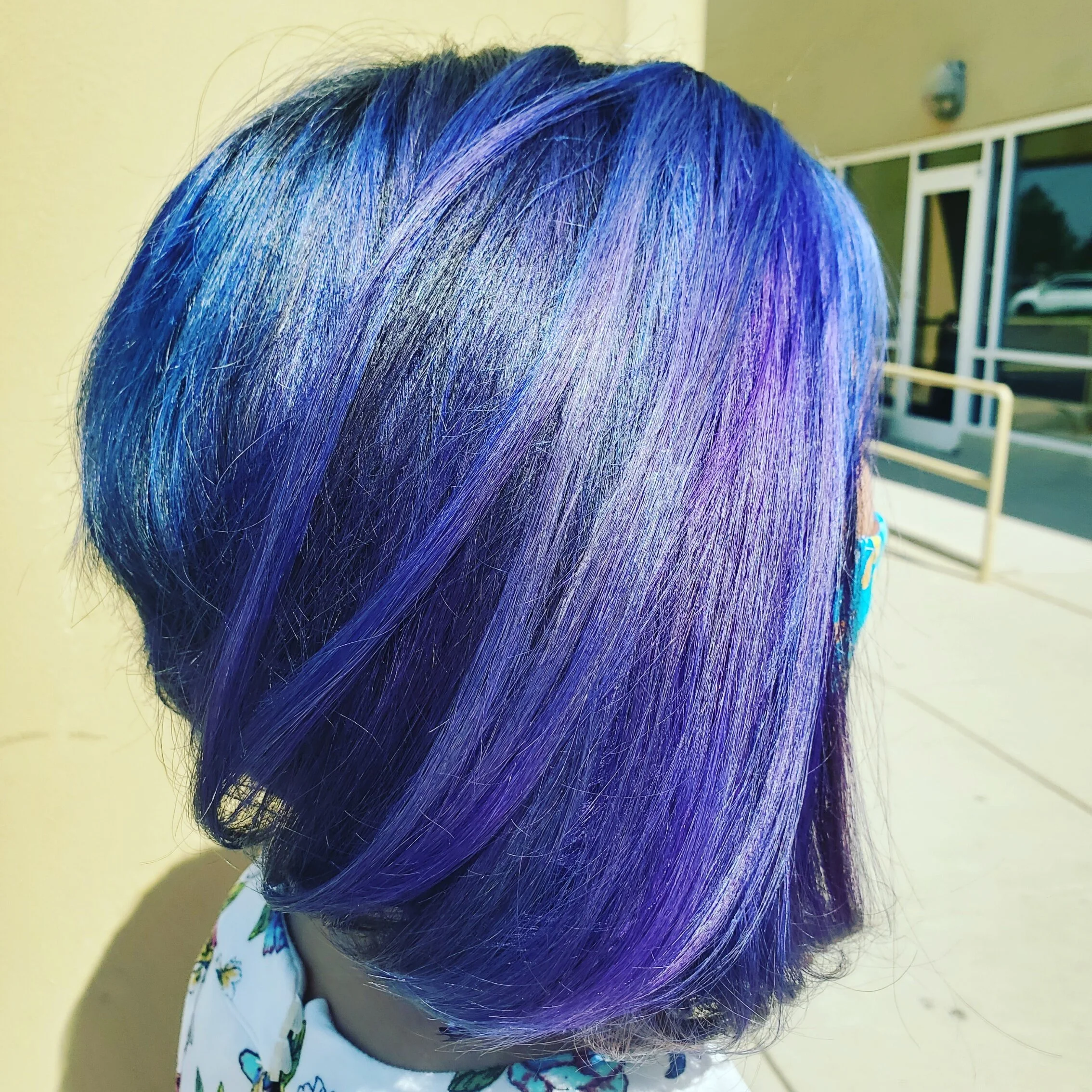 Aline cut with Full highlights, all over fashion color, deep conditioning for the shine 