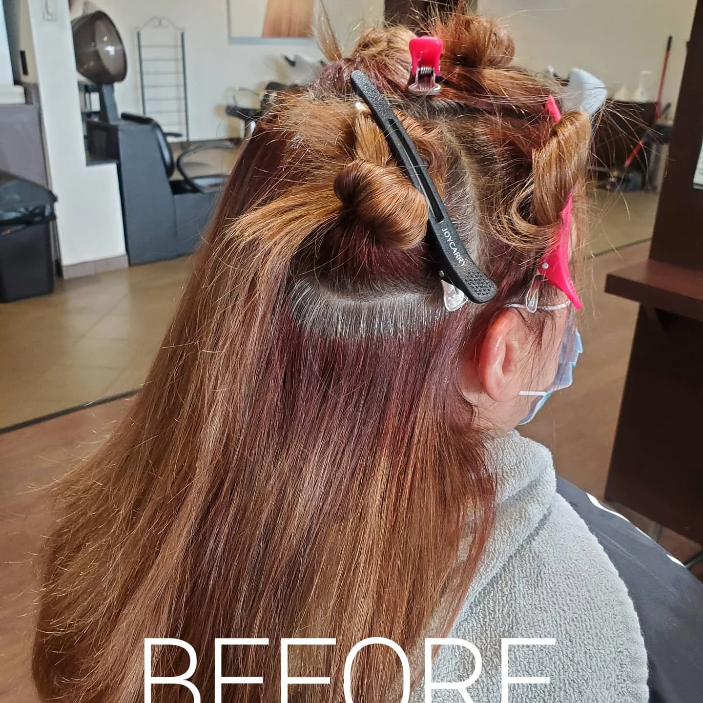 Before picture on a color correction.
Multiple techniques are needed. 
Root retouch, Highlights, lowlights, cut and deep conditioning