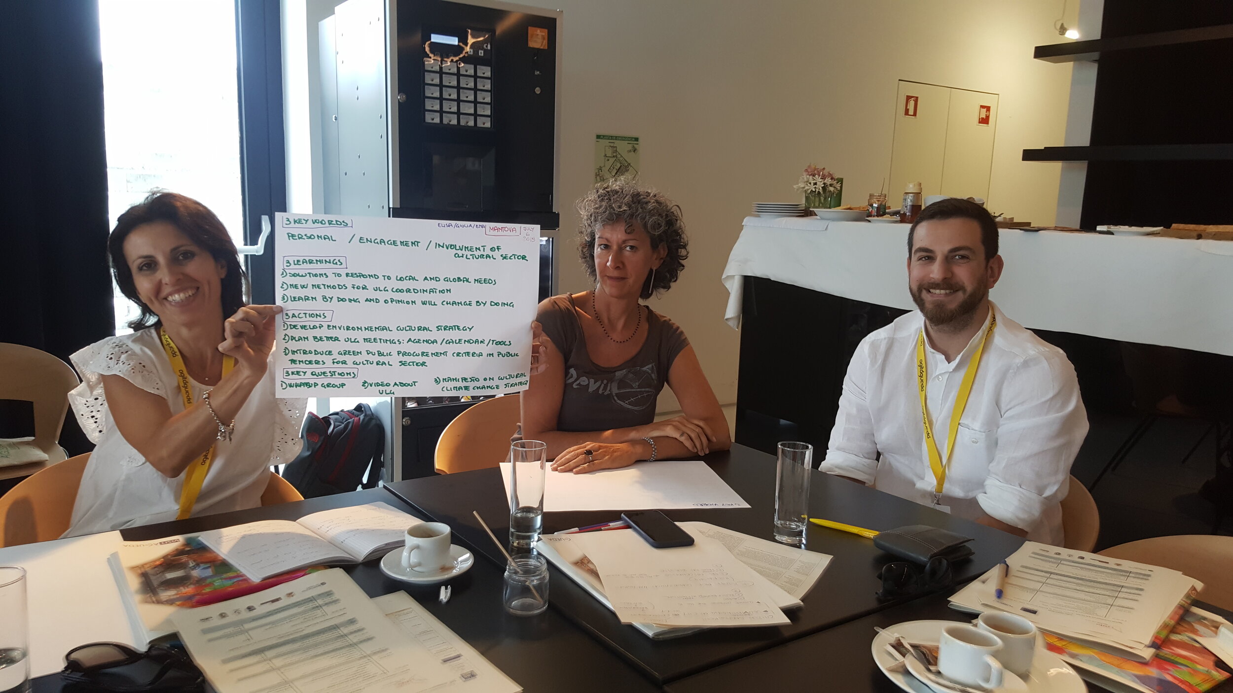 Elisa Parisi, Department of Environment, Giulia Pecchini, Culture and Tourism Department, Emanuele Salmin, Fundraising and EU Projects Office at a C-Change meeting, Águeda July 2019