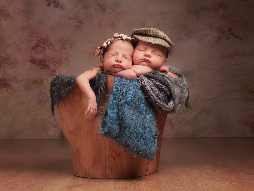 With over 20 years as a professional photographer, it's an absolute treat when twins come to visit us at our Derbyshire studio for their newborn art photographs.