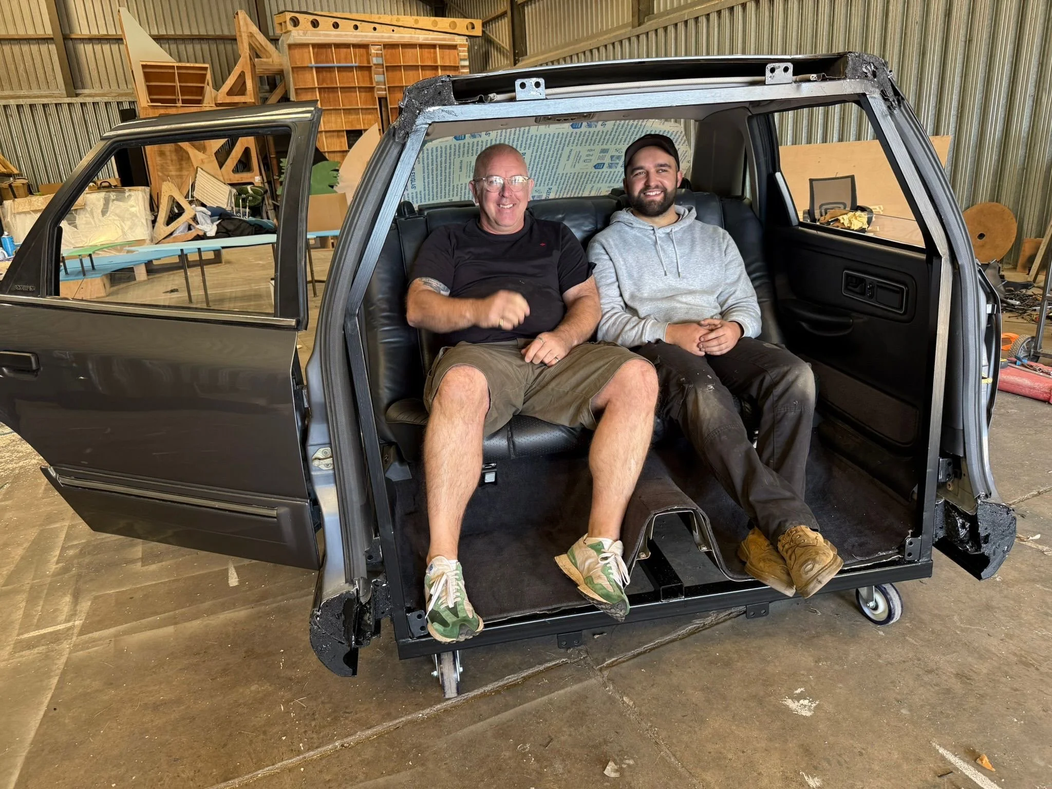 Sitting in half a car