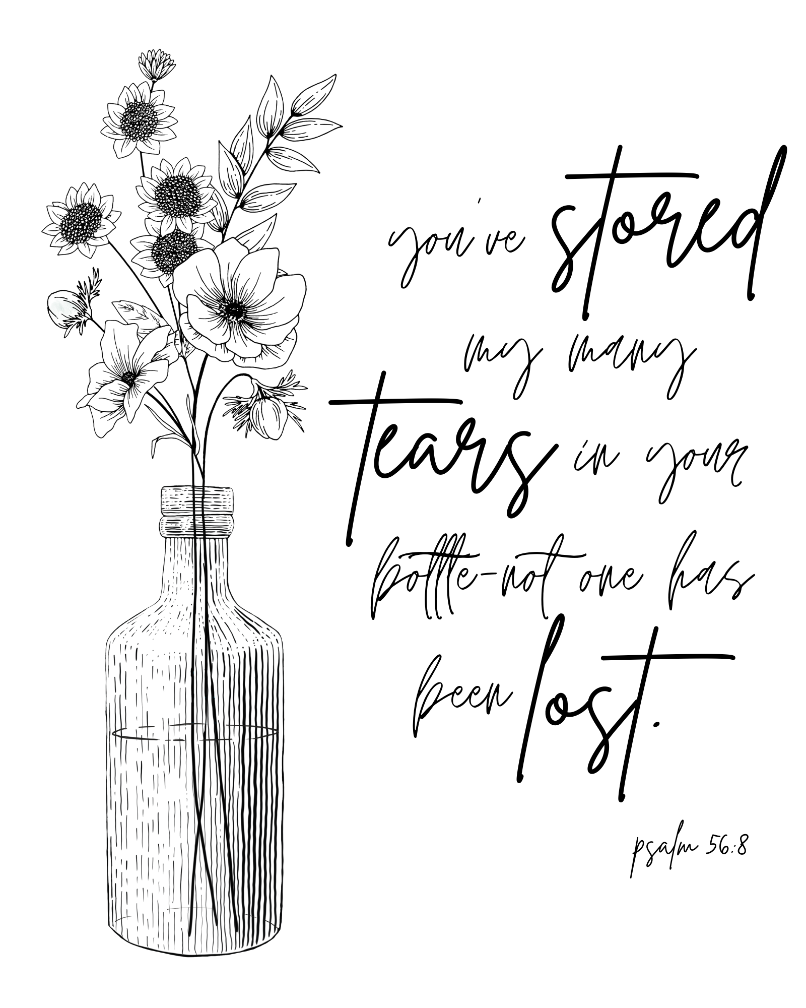 "Bottle of Tears" Scripture Digital Download in Black and White