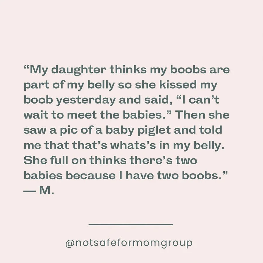 Oh the things kids say! What misconceptions do your kids have about the human body/ your body? #thatsnotthebaby

#notsafeformomgroup #nsfmg #heymomgroup #secondtimemom #momproblems #toddlers #thingskidssay #breasts #nursing #breastfeedingmom #pumping