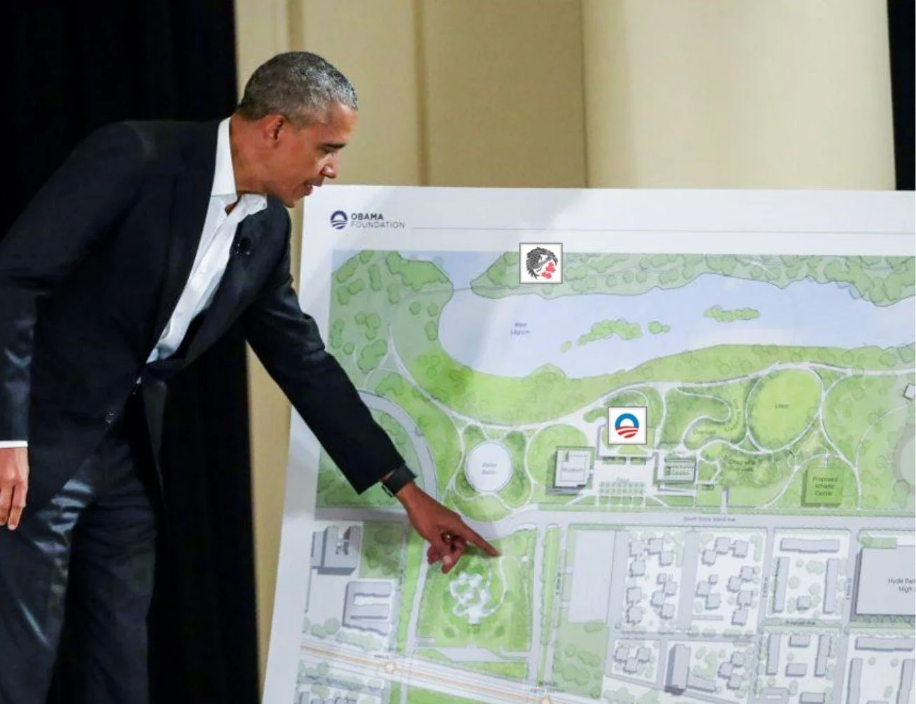 2017 Obama Presidential Center - President Obama and Map.JPG