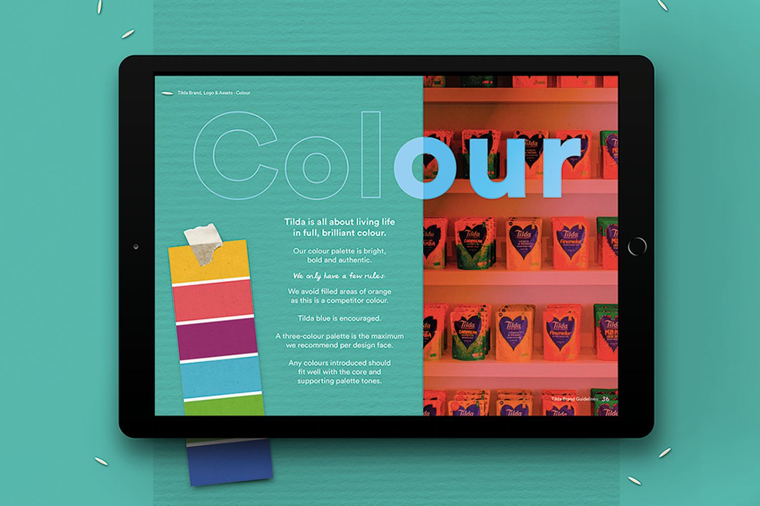 Tilda Career Portfolio images Tilda Brand Guidelines Colour page on tablet screen.png