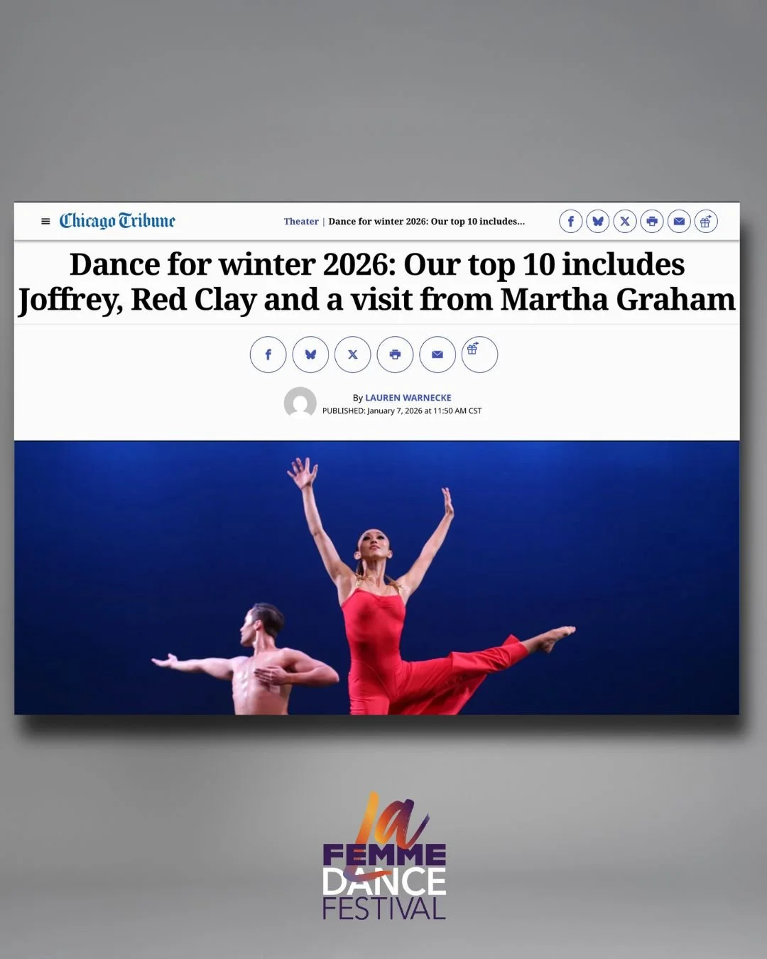 We&rsquo;re honored to be featured in the @chicagotribune&rsquo;s Winter 2026 Preview, naming La Femme Dance Festival among Chicago&rsquo;s top dance events this season.

This recognition highlights what we&rsquo;ve been building &mdash; a biennial c