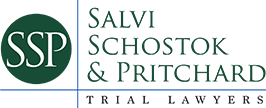 Logo for Salvi Schostok & Pritchard Trial Lawyers, with their initials SSP in a green circle and their name written beside it.