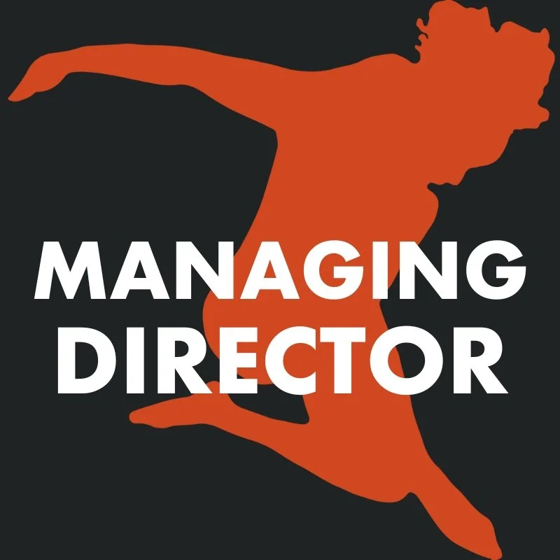 Silhouette of a dancer in mid-air against a black background, with the words "Managing Director" in bold white letters.