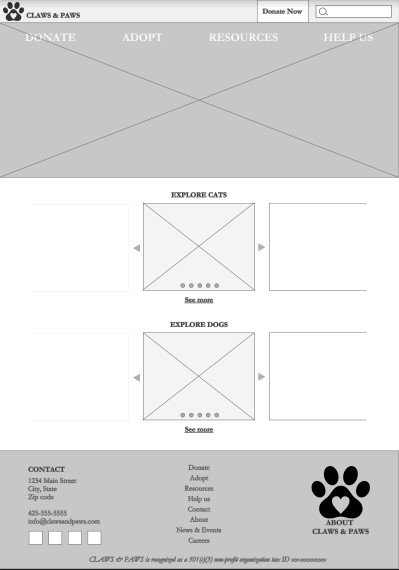 Digital wireframes - Feedback from peers suggested that, like users, they want large engaging images when selecting pets.