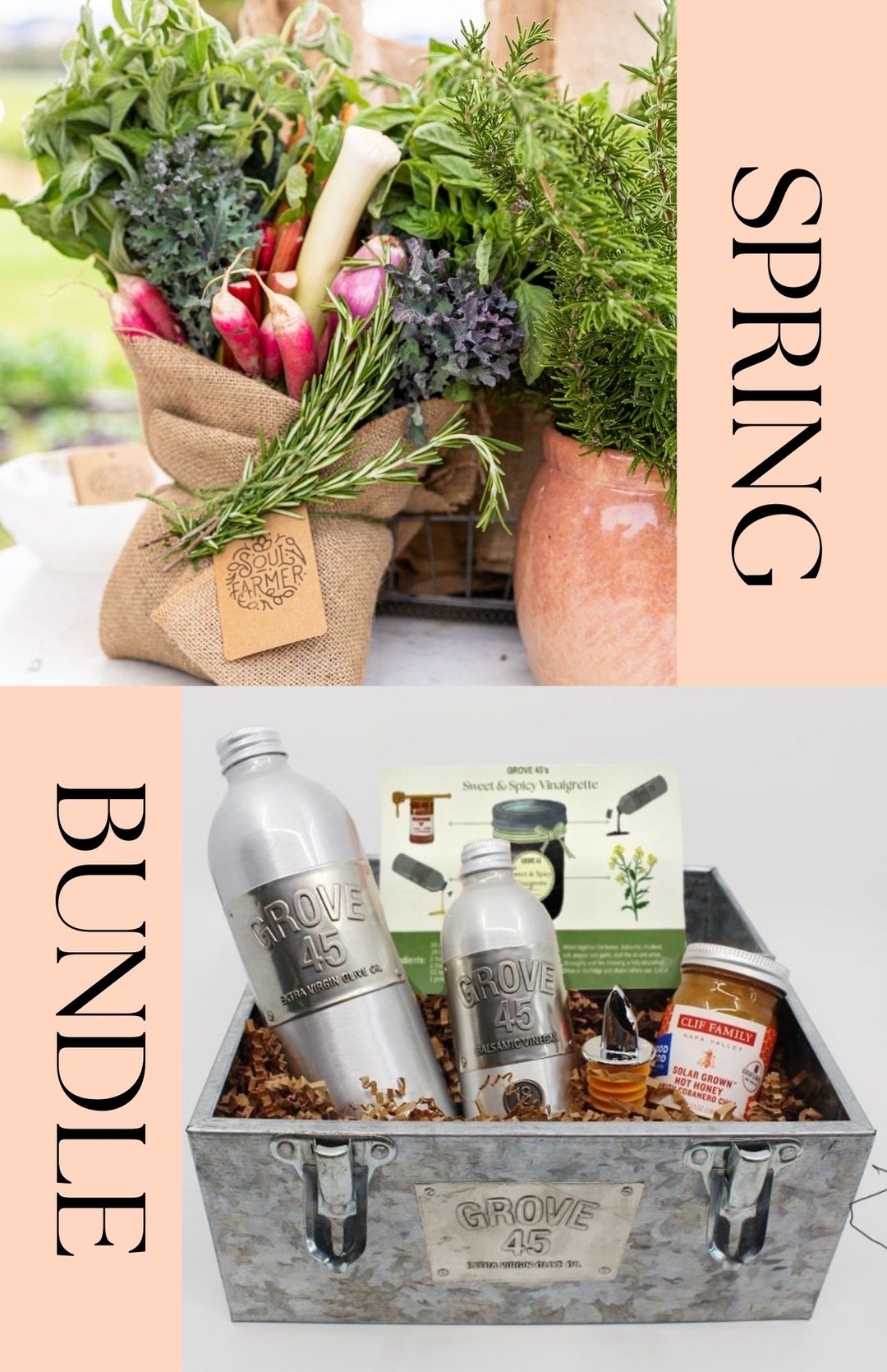 Exciting News!! We're teaming up with Grove 45 again to create a Spring Bundle full of goodness and can be pick up in Calistoga or Marin. 

The Spring Bundle includes: 
✓ 1 Soul Farmer Spring Bouquet
✓ Grove 45 signature EVOO, 18-year-aged balsamic v