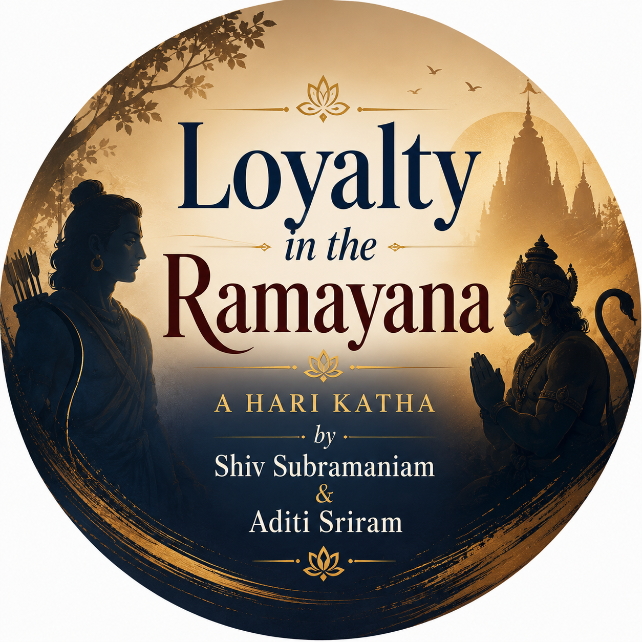 graphic with title Loyalty in the Ramayana with outlines of two people and one is praying