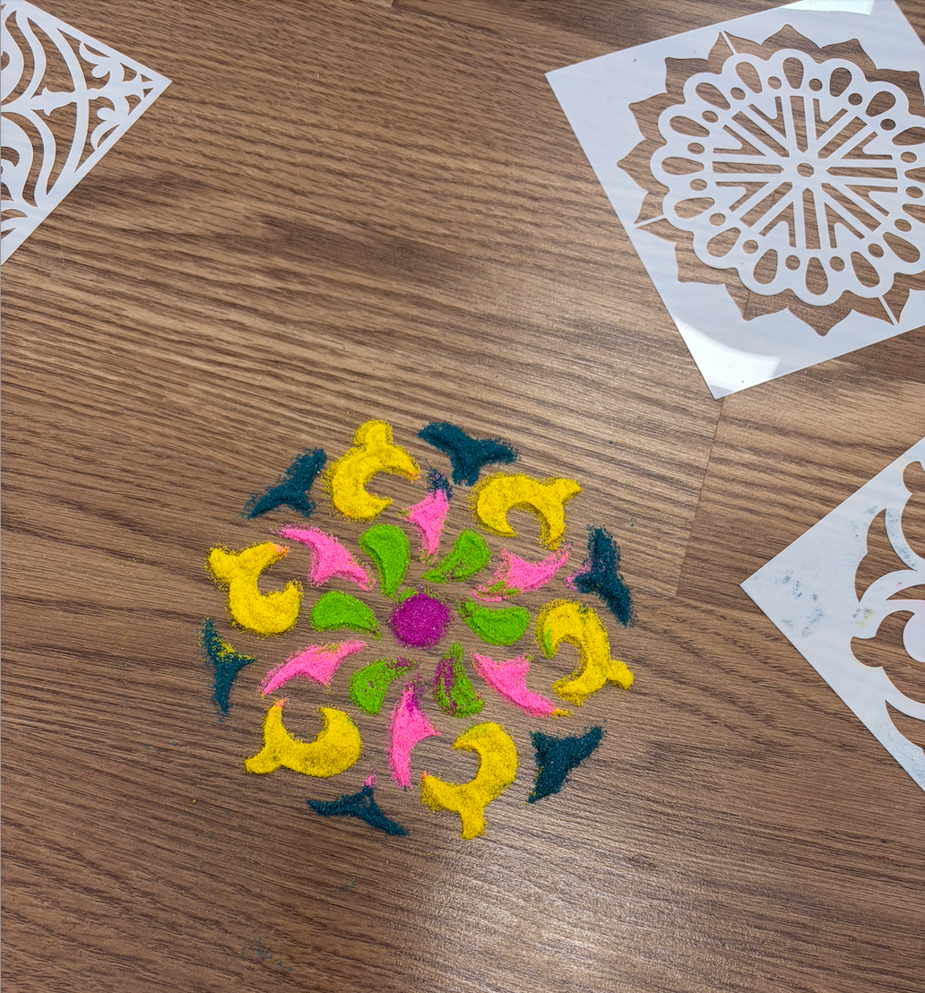 Event attendee's rangoli at the winter harvest fest