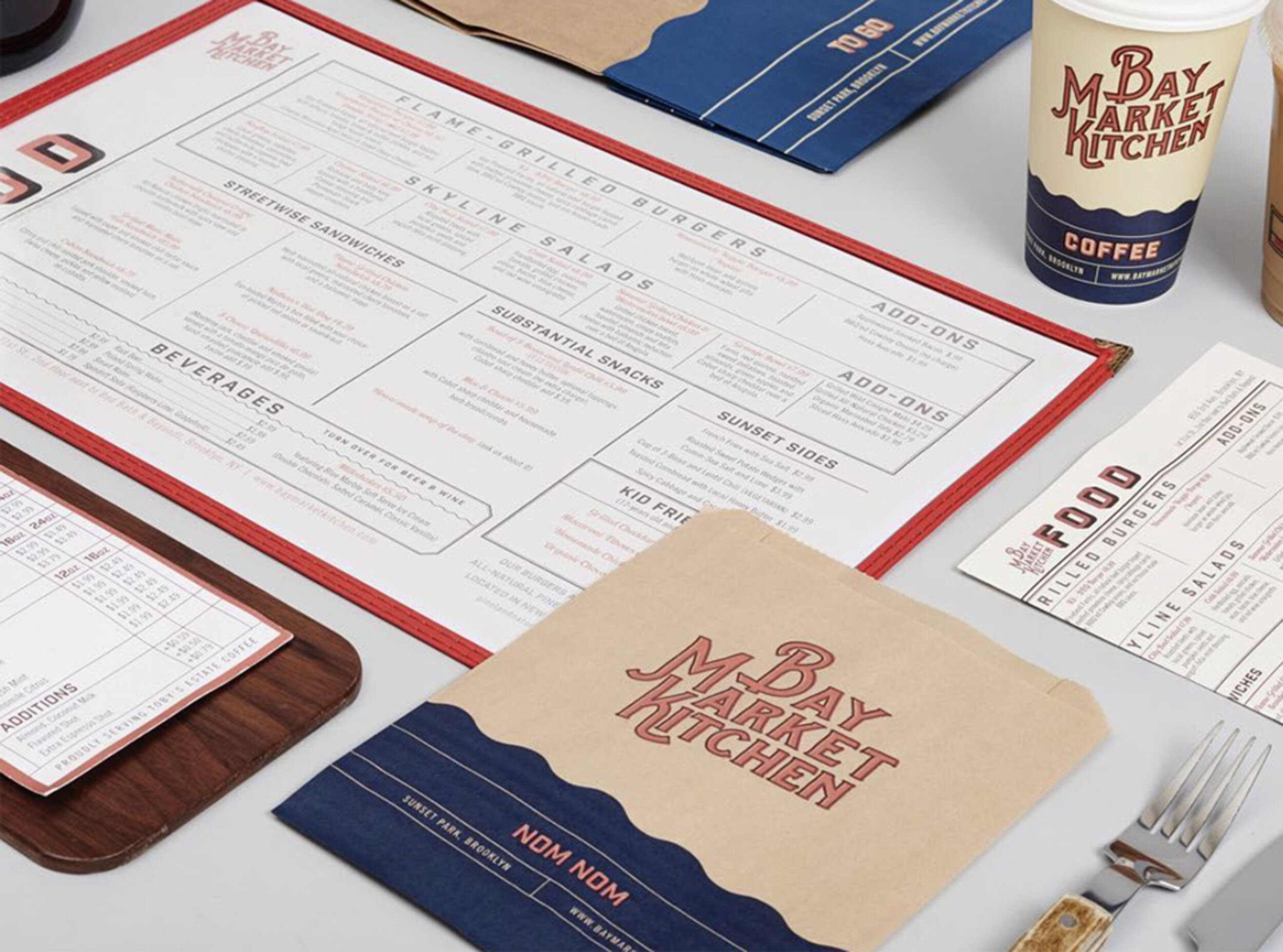 The Bay Market Kitchen brand collateral reflects the original character of the Bush Terminal (aka Industry City) built in 1890.