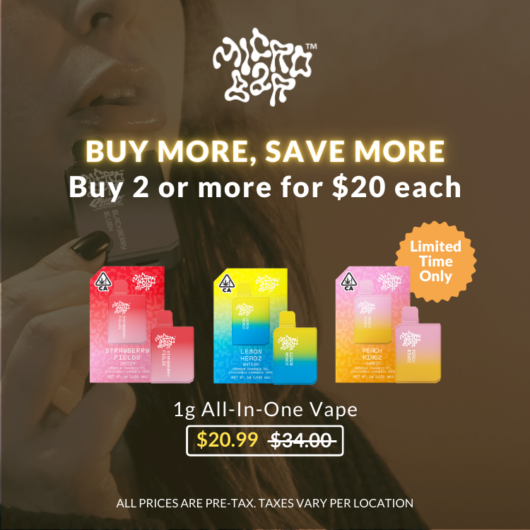 Micro Bar buy more, save more, buy 2 for $40 or buy 3 for $60, 1g All-in-one AIO Vape. MSRP $34 marked down to $20.99