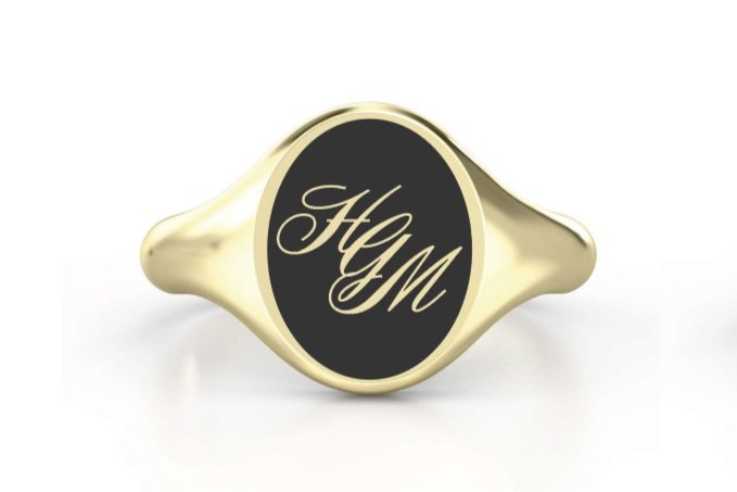 9CT Yellow Gold Diamond Set Engraved Signet Ring