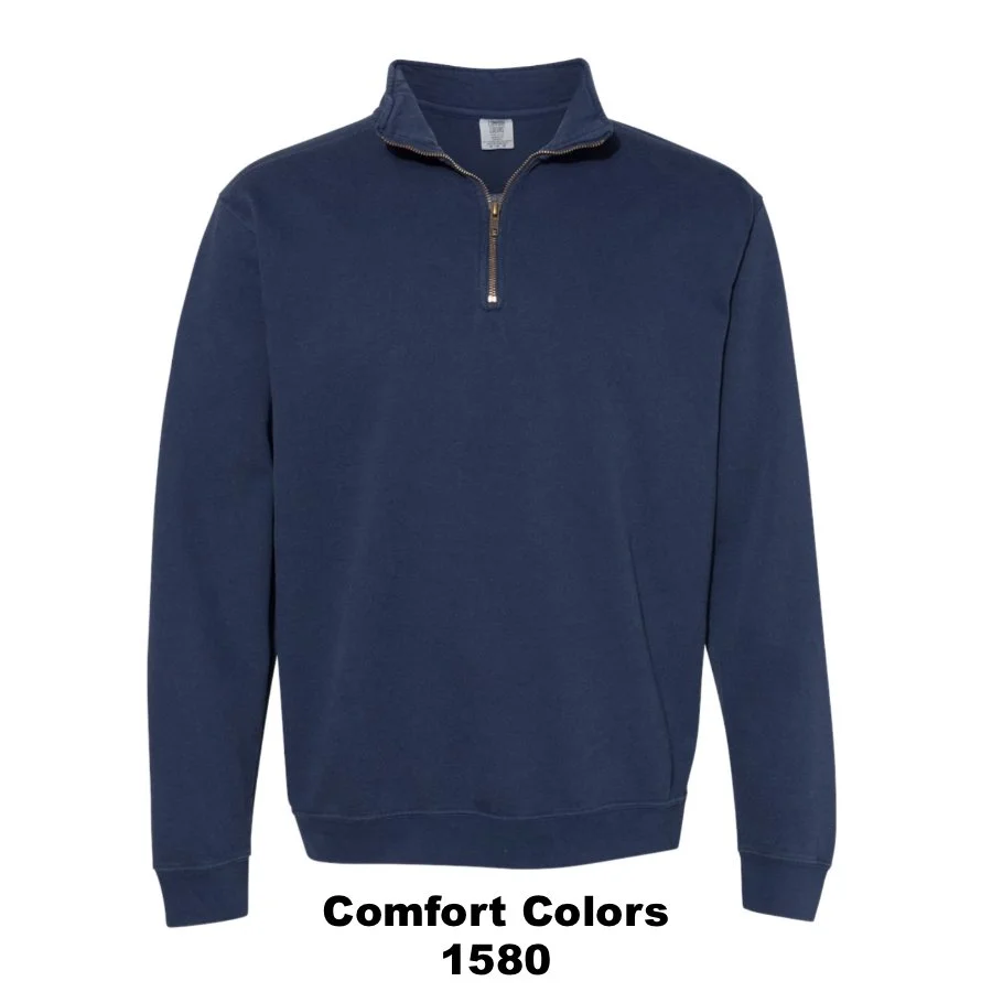 $49 Unisex Garment-Dyed Quarter-Zip Sweatshirt Color Shown:  True Navy 
  Spec Sheet  📏