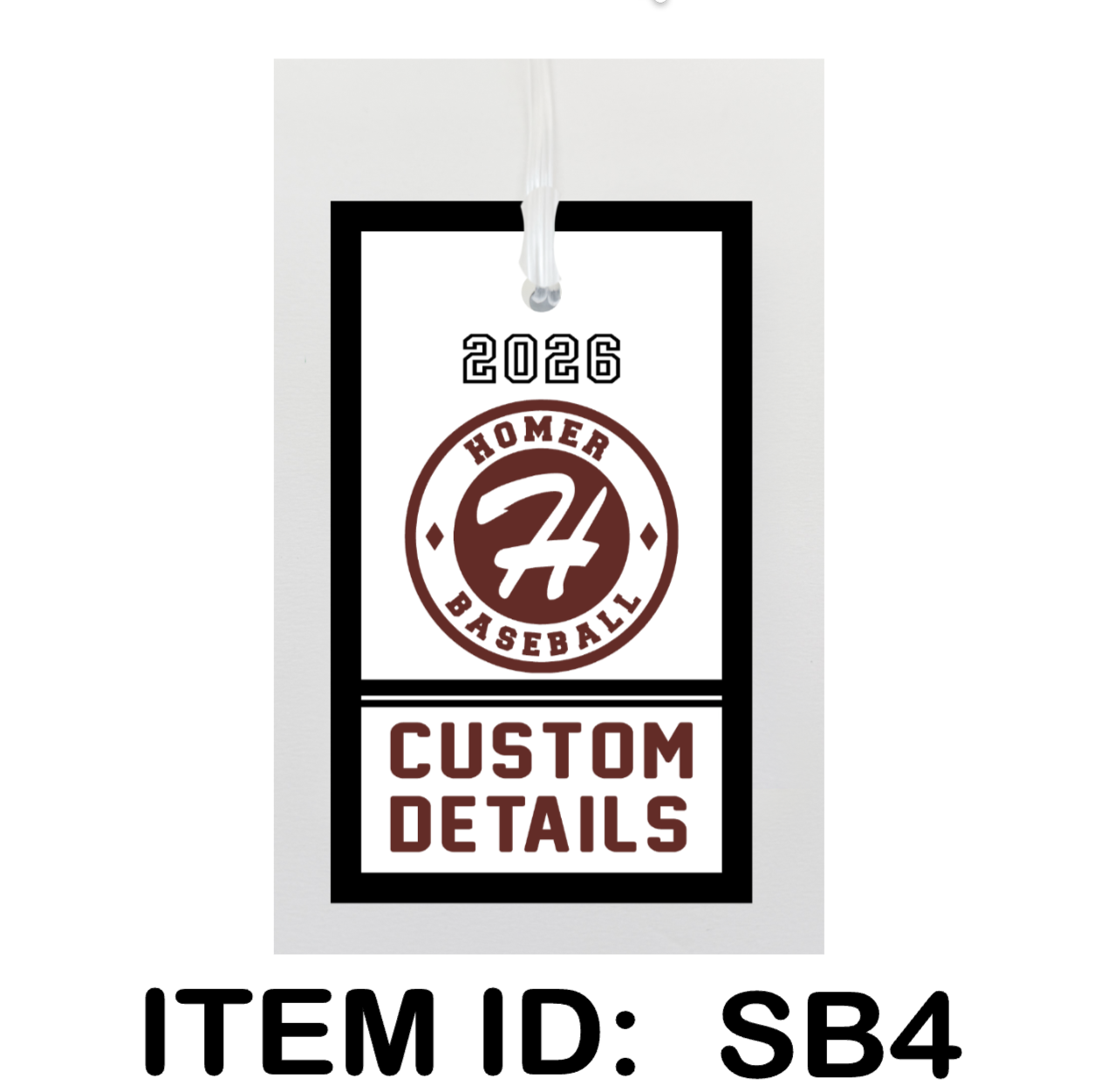 $15 Custom Metal Bag Tag Includes plastic loop for hanging. Single sided, full color. 4.25" X 2.5"