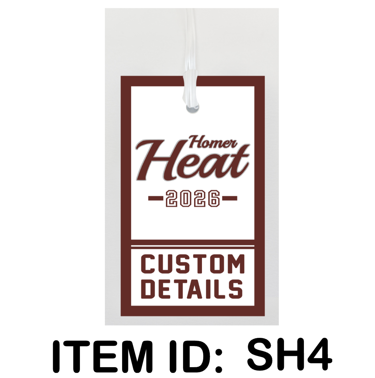 $15 Custom Metal Bag Tag Includes plastic loop for hanging. Single sided, full color. 4.25" X 2.5"