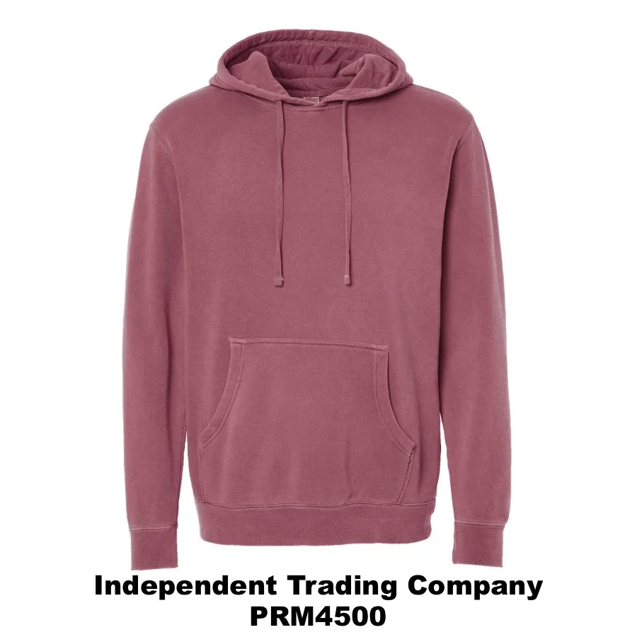 $46 Unisex Midweight Pigment-Dyed Hooded Sweatshirt🌟 Color Shown:  Pigment Maroon 
  Spec Sheet  📏