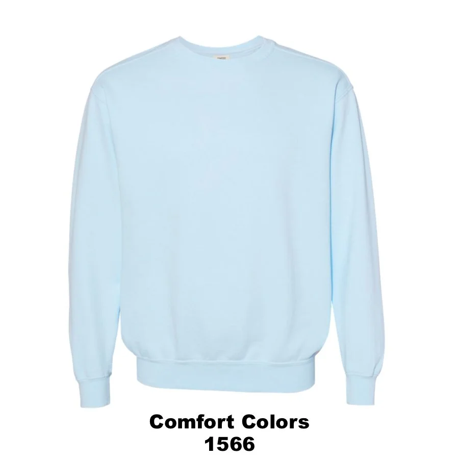 $44 Unisex Garment-Dyed Crewneck Sweatshirt Color Shown:  Chambray 
  Spec Sheet  📏