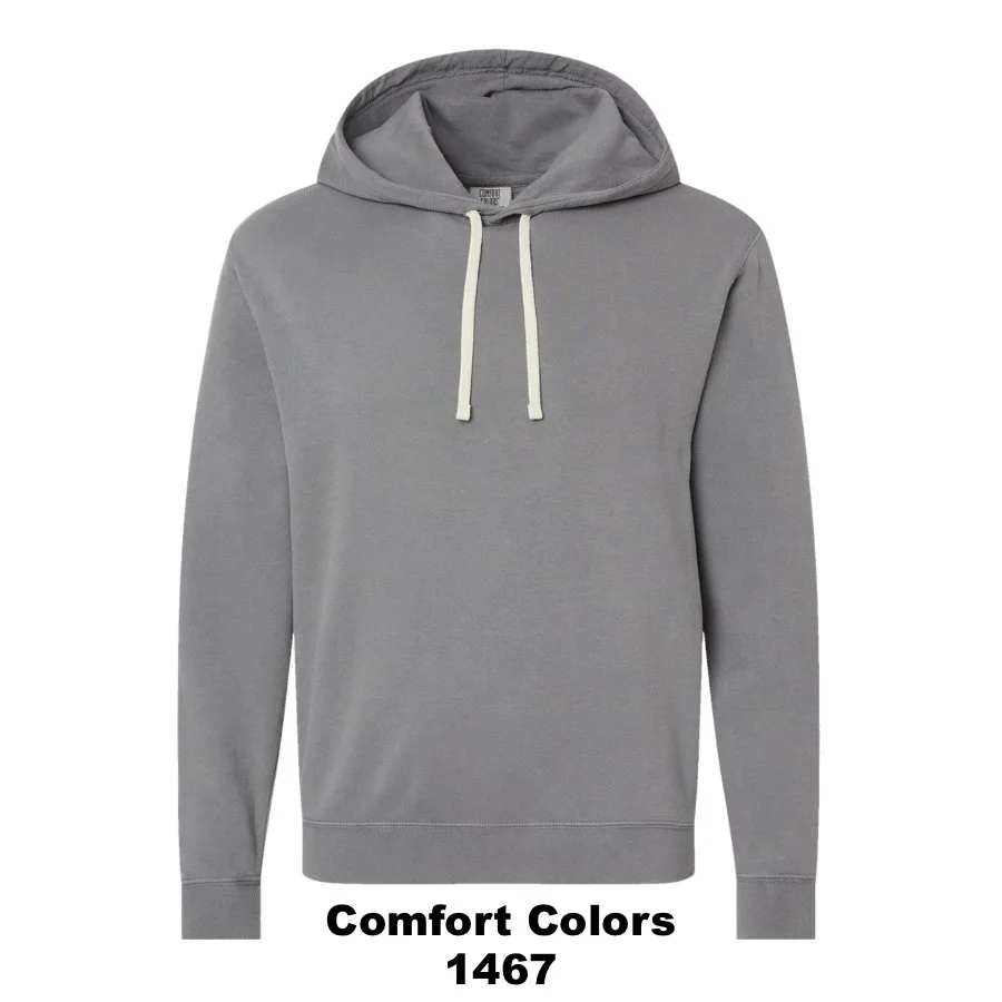 $46 Unisex Garment-Dyed Lightweight Fleece Hooded Sweatshirt Color Shown:  Grey 
  Spec Sheet  📏