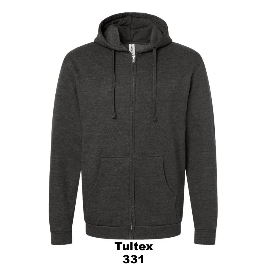 $35 Unisex Full-Zip Hooded Sweatshirt Color Shown: Heather Graphite 
  Spec Sheet  📏