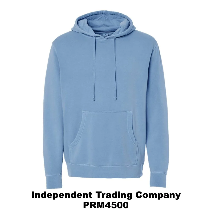 $46 Unisex Midweight Pigment-Dyed Hooded Sweatshirt🌟 Color Shown:  Pigment Light Blue 
  Spec Sheet  📏
