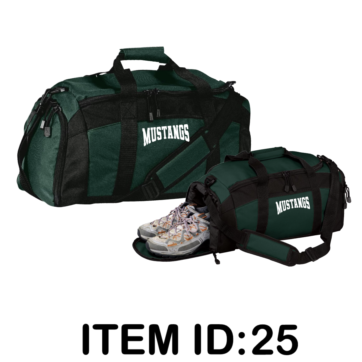 $45 Port Authority Gym Duffle Bag - BG970 Color Shown:  Hunter Adjustable strap, spacious main compartment (including a separate end pouch ideal for shoes). 10.75" h x 20.75" w x 9" d