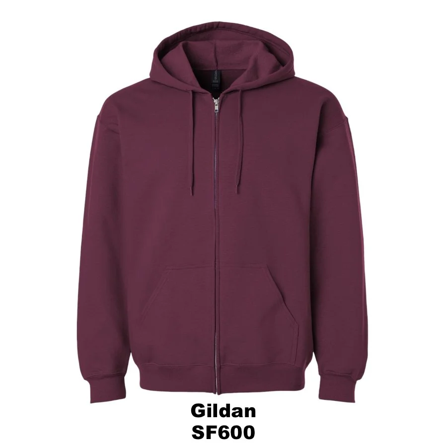 $38 Unisex Softstyle® Full-Zip Hooded Sweatshirt🌟 Color Shown: Maroon 
  Spec Sheet  📏