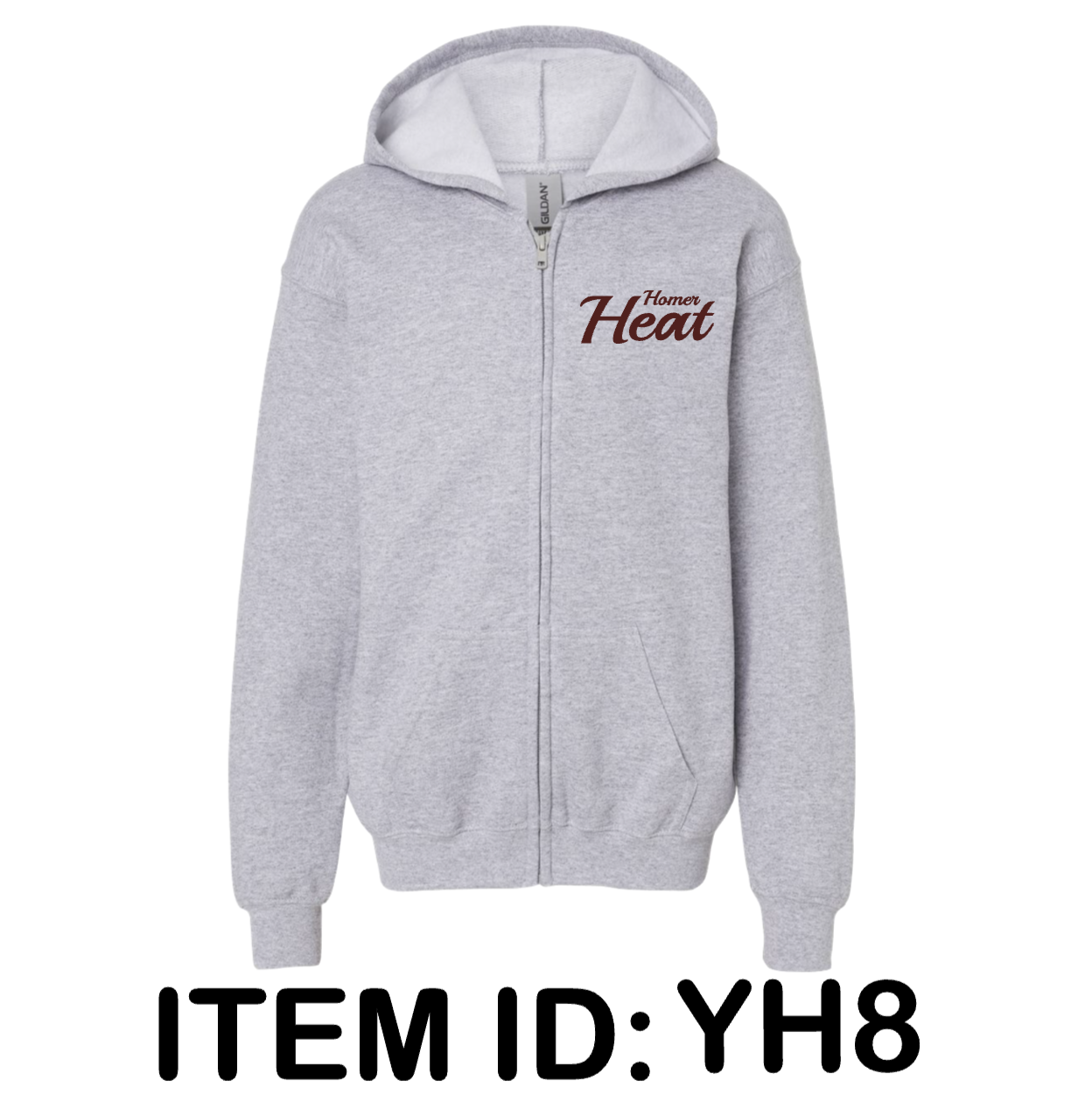 $45 Gildan - Youth Heavy Blend™ Full-Zip Hooded Sweatshirt - 18600B Color Shown:  Sport Grey 
  Spec Sheet  📏