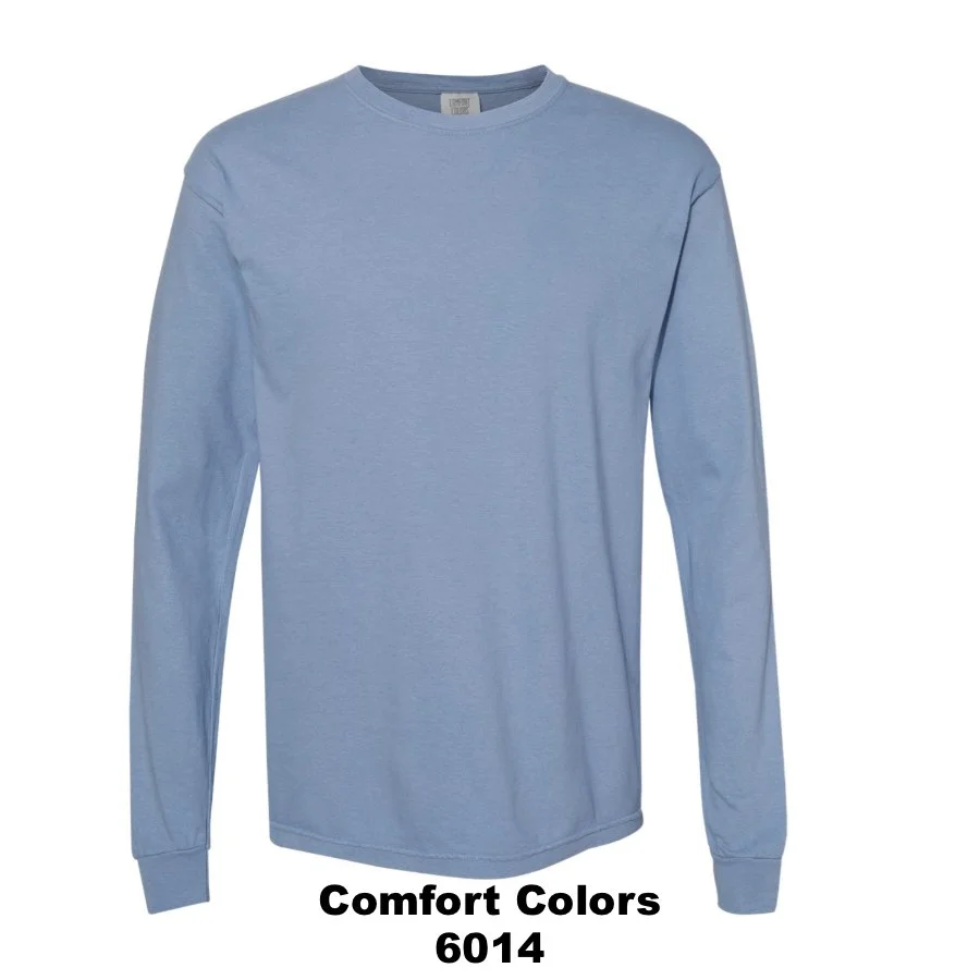 $30 Unisex Garment-Dyed Heavyweight Long Sleeve T-Shirt Color Shown: Washed Denim 
  Spec Sheet  📏