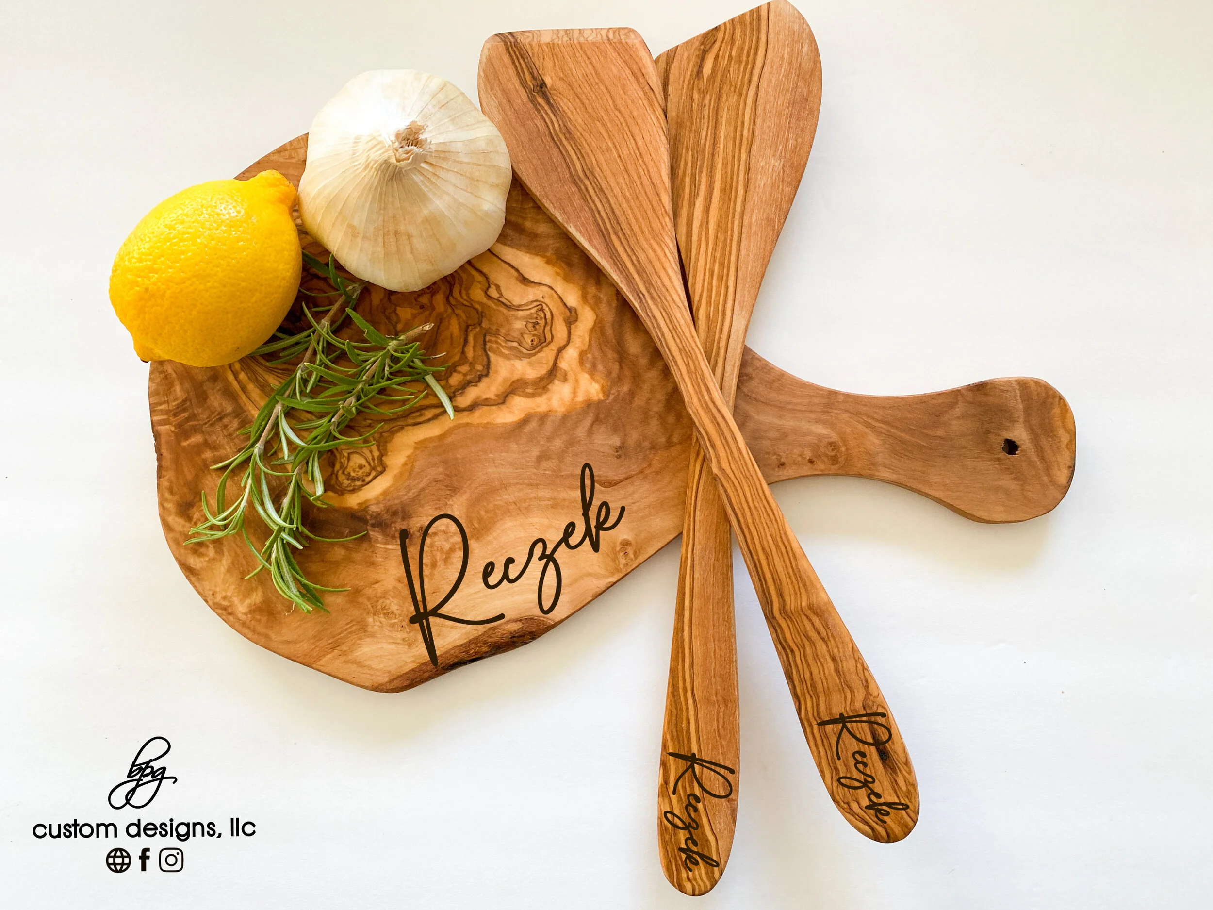 Olive Wood Board.  Wood Spoons.