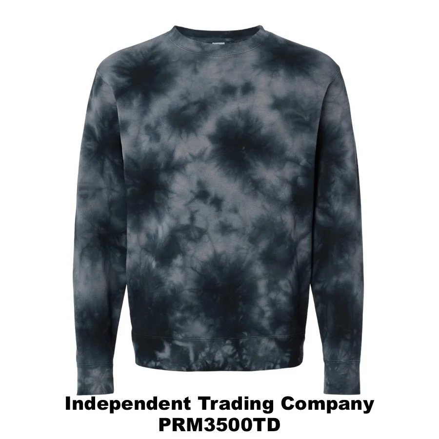 $44 Unisex Midweight Tie-Dyed Crewneck Sweatshirt Color Shown:  Tie Dye Black 
  Spec Sheet  📏